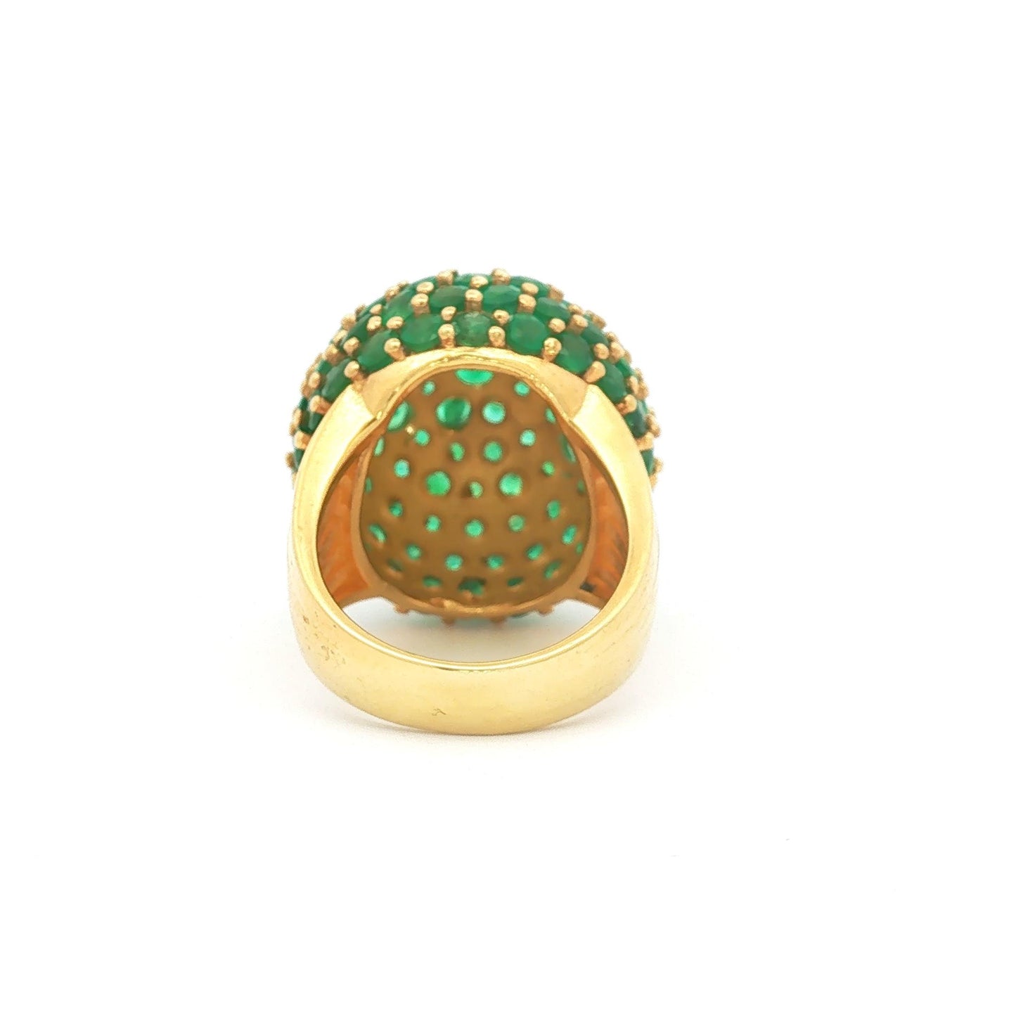 Vintage Emerald Pavé Bombé Dome Cocktail Ring in 18k Yellow Gold