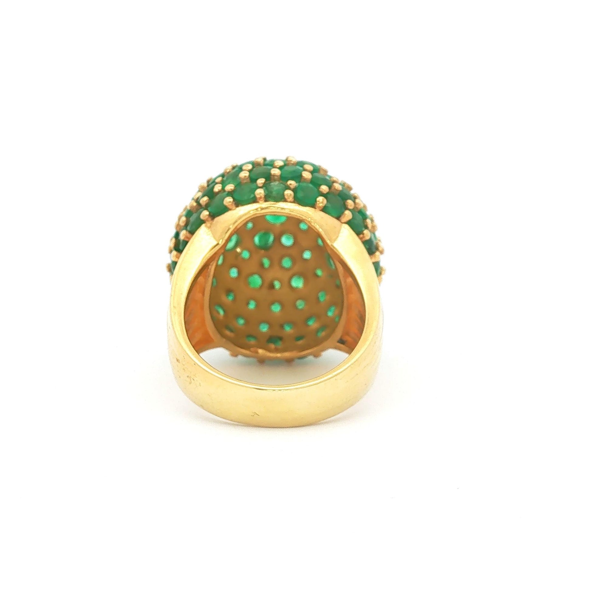 Vintage Emerald Pavé Bombé Dome Cocktail Ring in 18k Yellow Gold