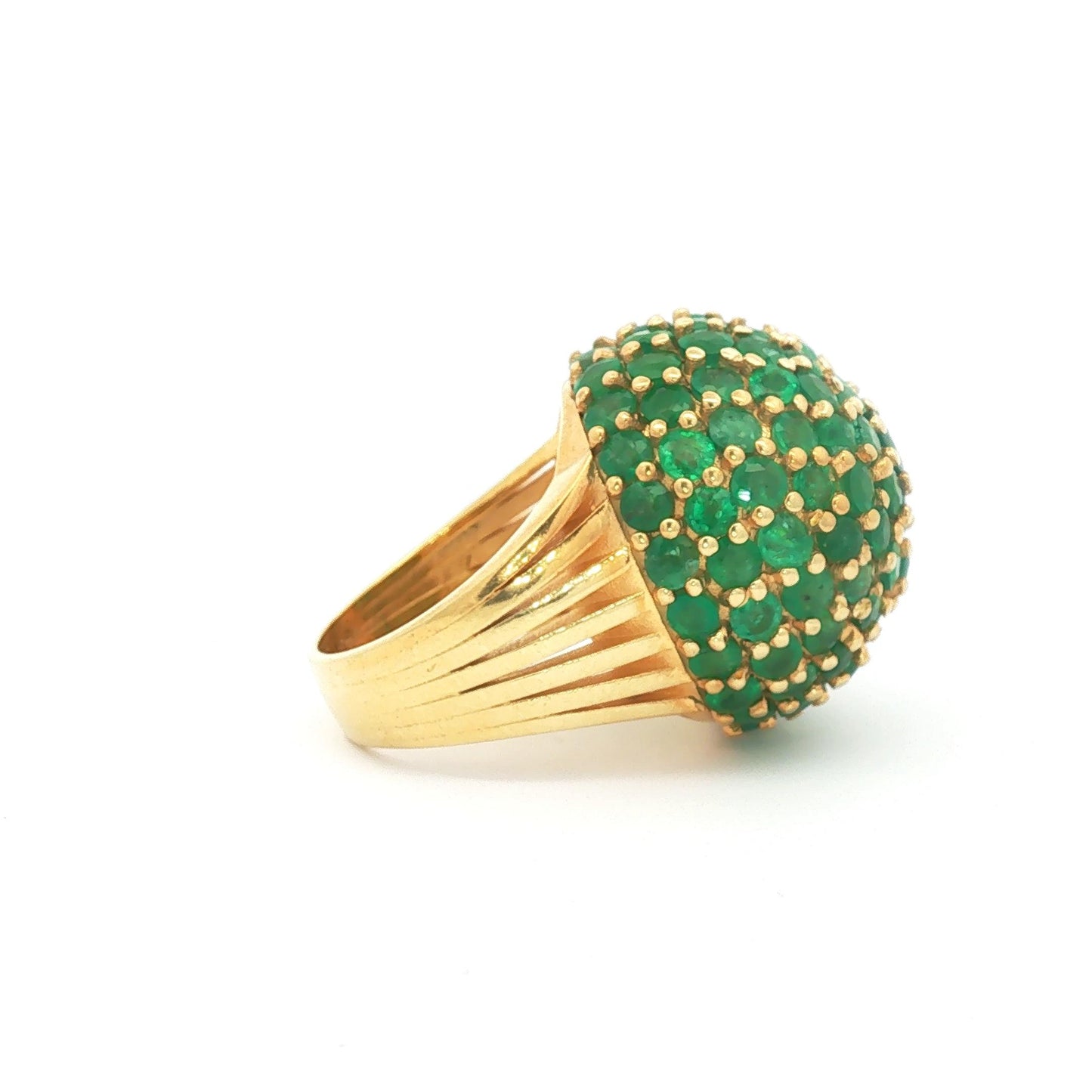 Vintage Emerald Pavé Bombé Dome Cocktail Ring in 18k Yellow Gold