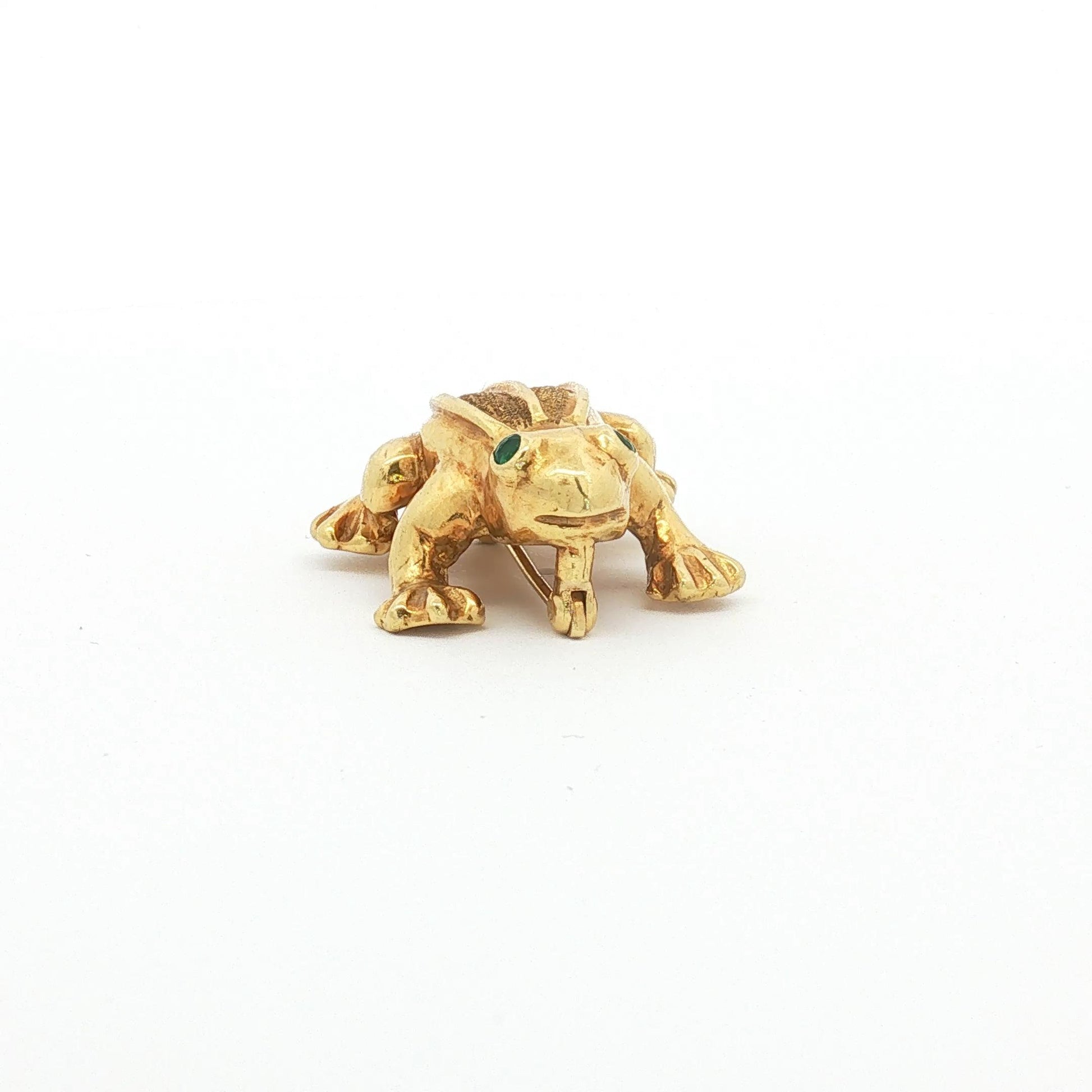 Vintage Mid-Century 18K Frog Pin w/Emerald Eyes