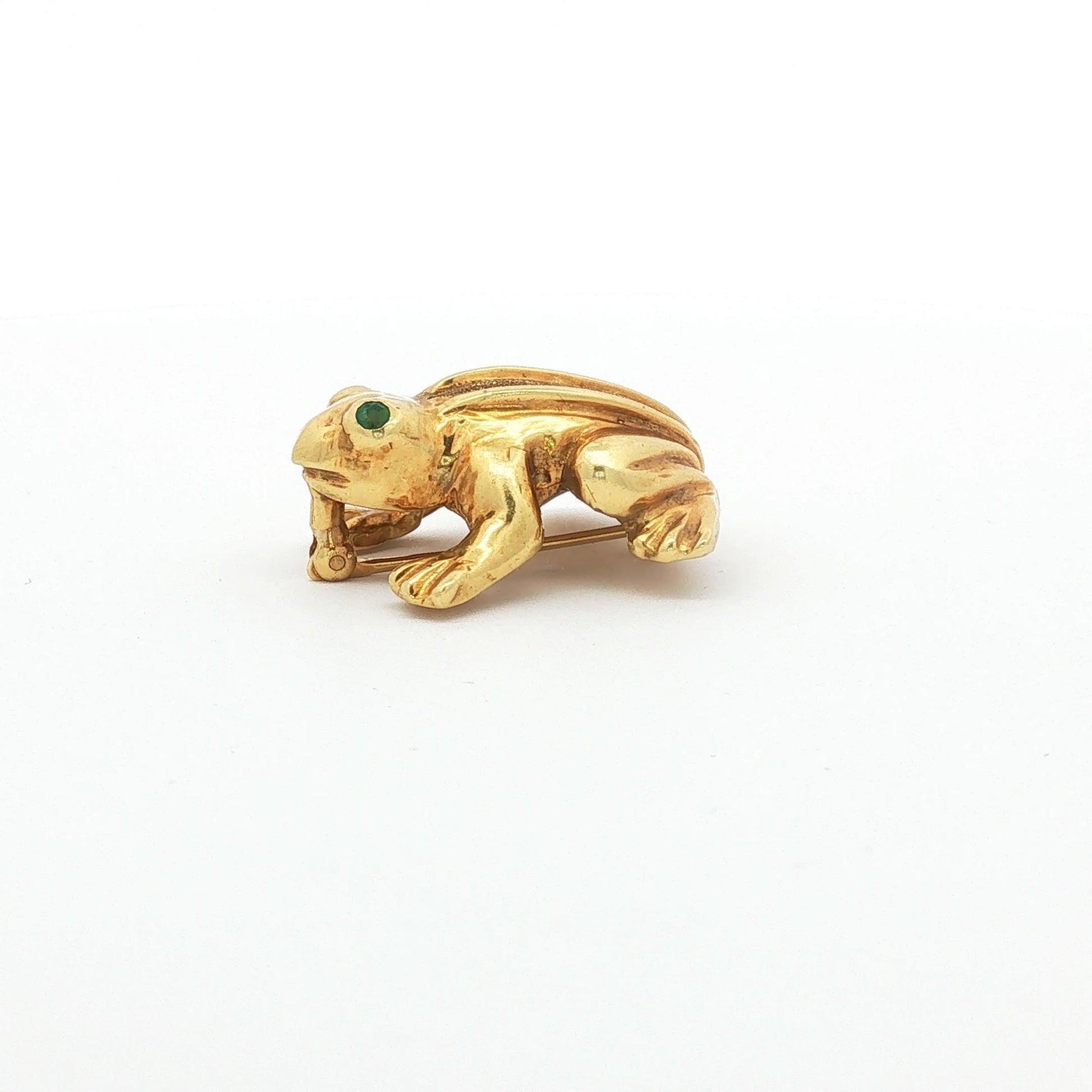 Vintage Mid-Century 18K Frog Pin w/Emerald Eyes