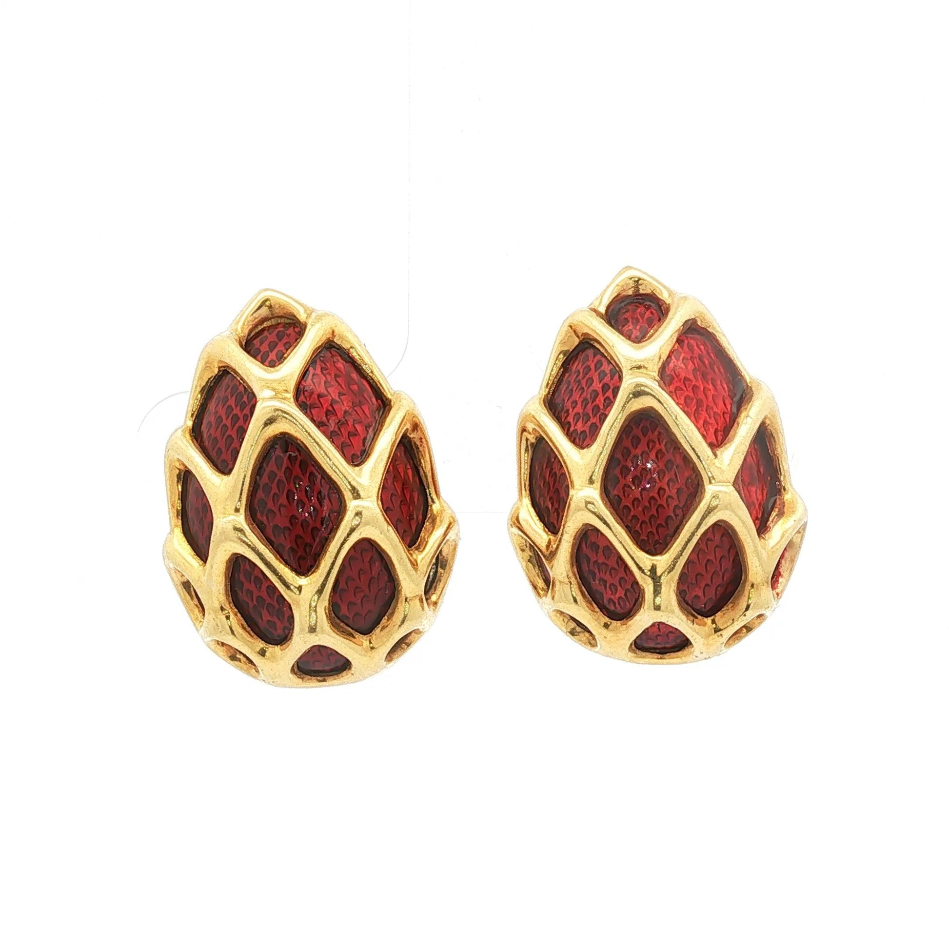 Vintage Rare 1950s Dragon Egg Tiffany & Co. Red Enamel Earrings