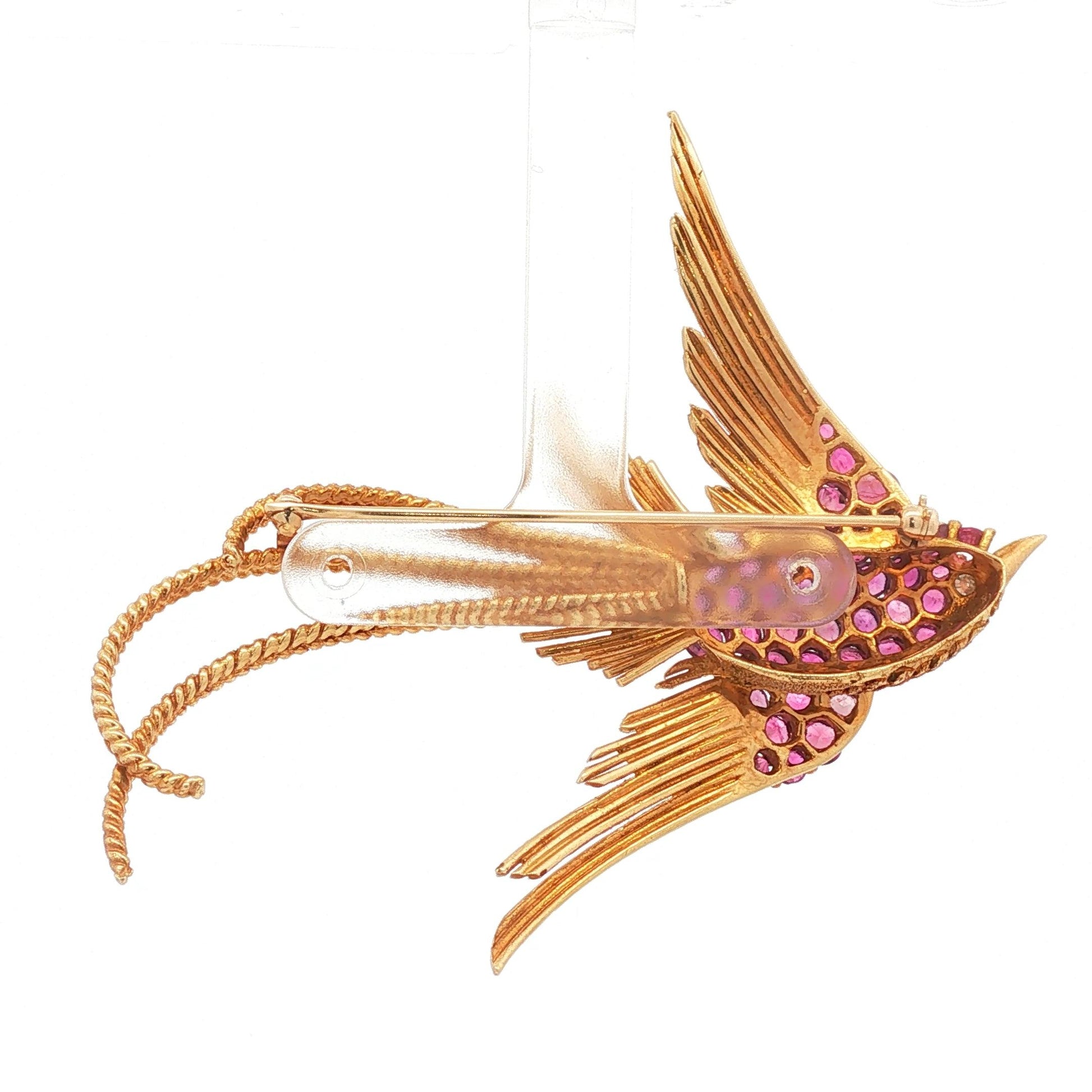 J. Rossi Ruby and Diamond Bird-in-Flight Brooch in 18k Yellow Gold
