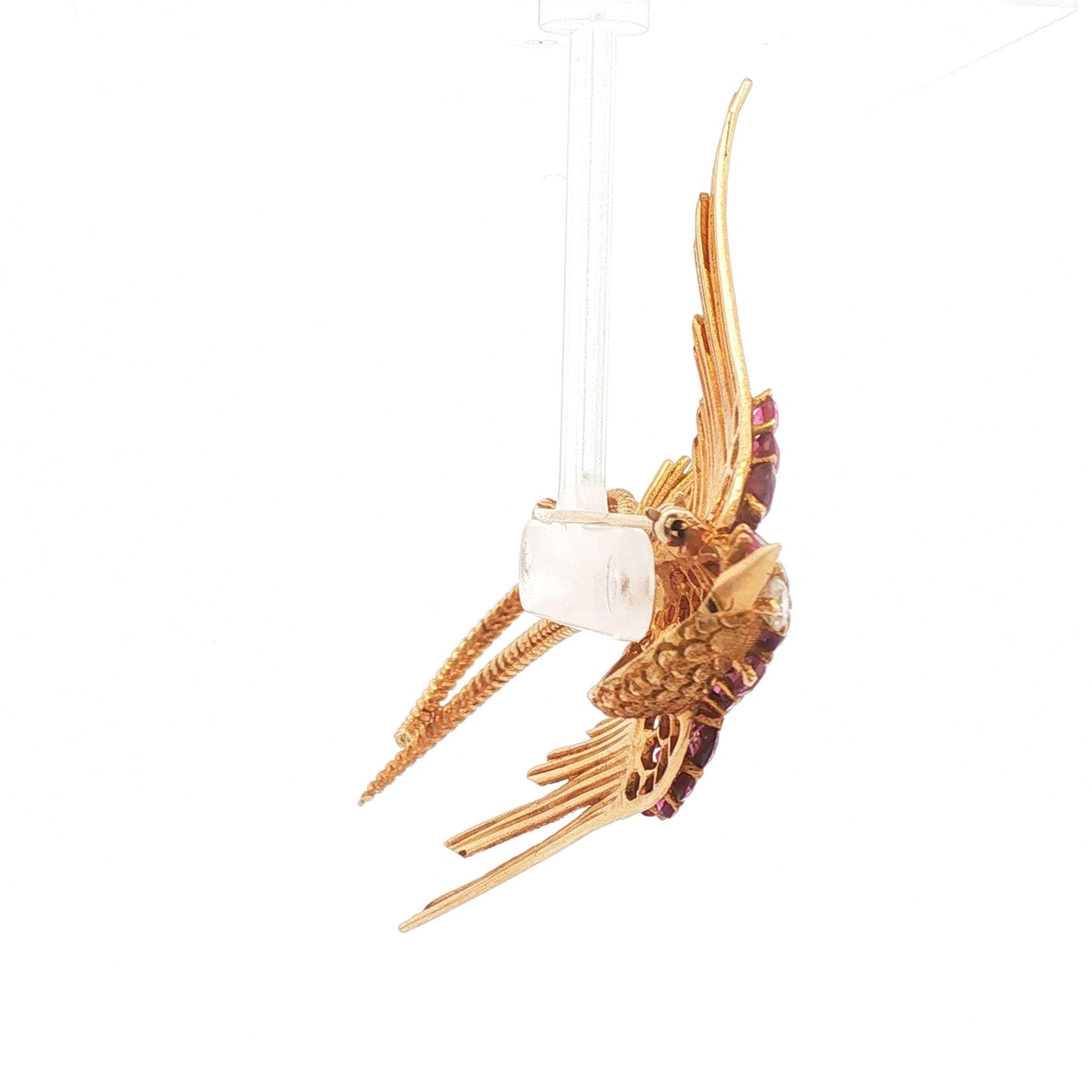 J. Rossi Ruby and Diamond Bird-in-Flight Brooch in 18k Yellow Gold