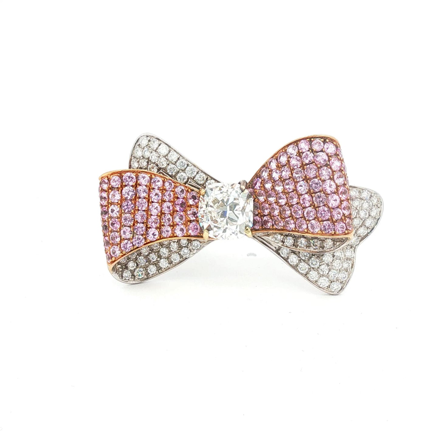 Stunning and Unique Pink Sapphire and 3 CT VS1 Diamond Bow Platinum Ring