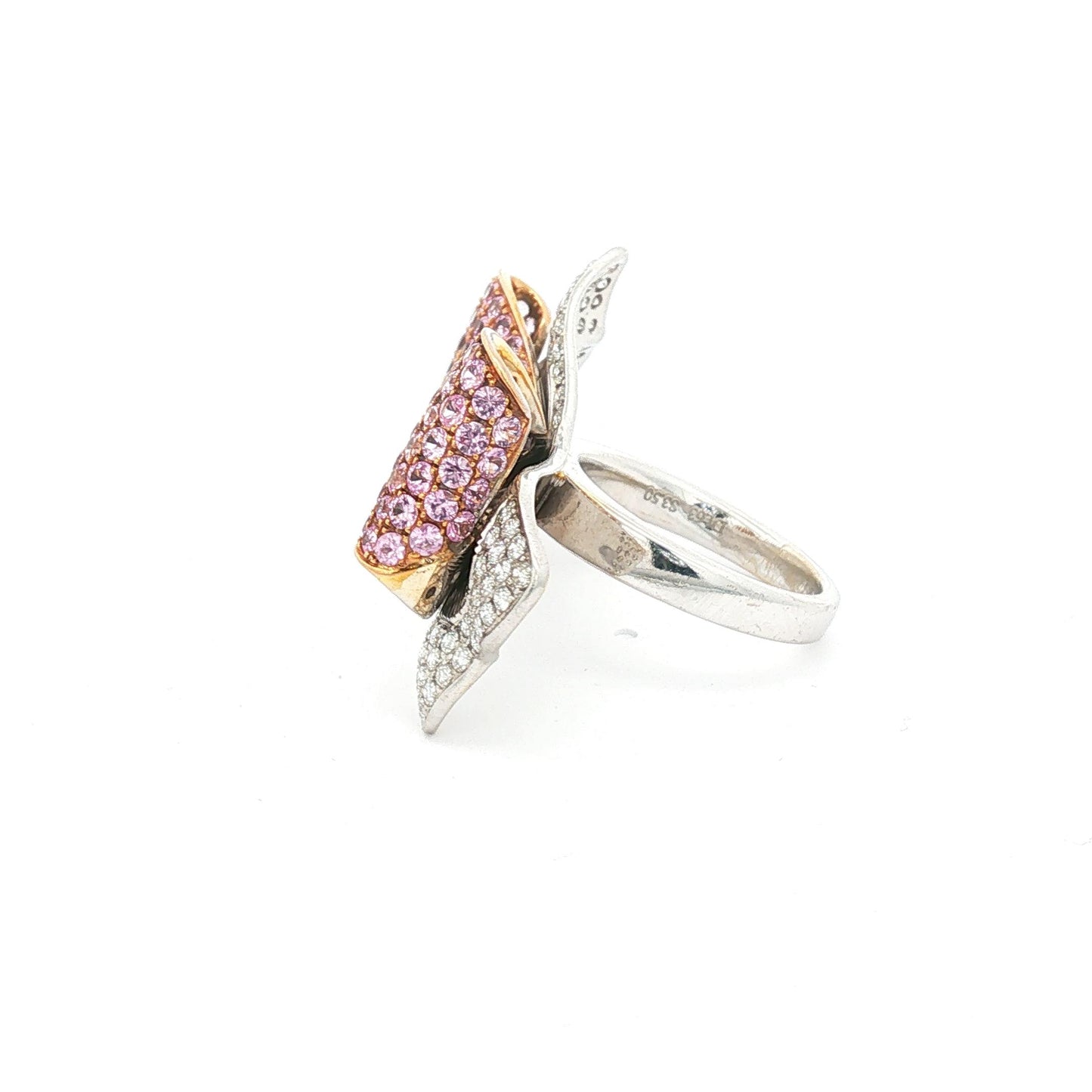 Stunning and Unique Pink Sapphire and 3 CT VS1 Diamond Bow Platinum Ring
