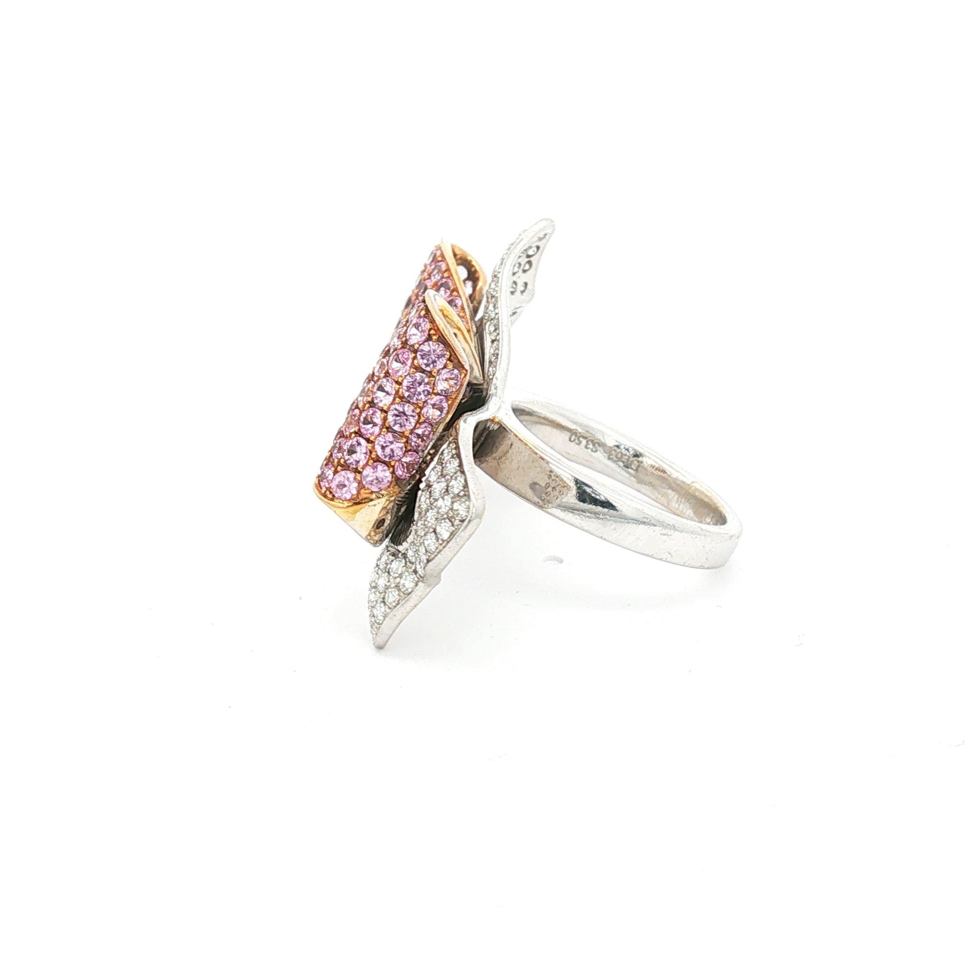 Stunning and Unique Pink Sapphire and 3 CT VS1 Diamond Bow Platinum Ring