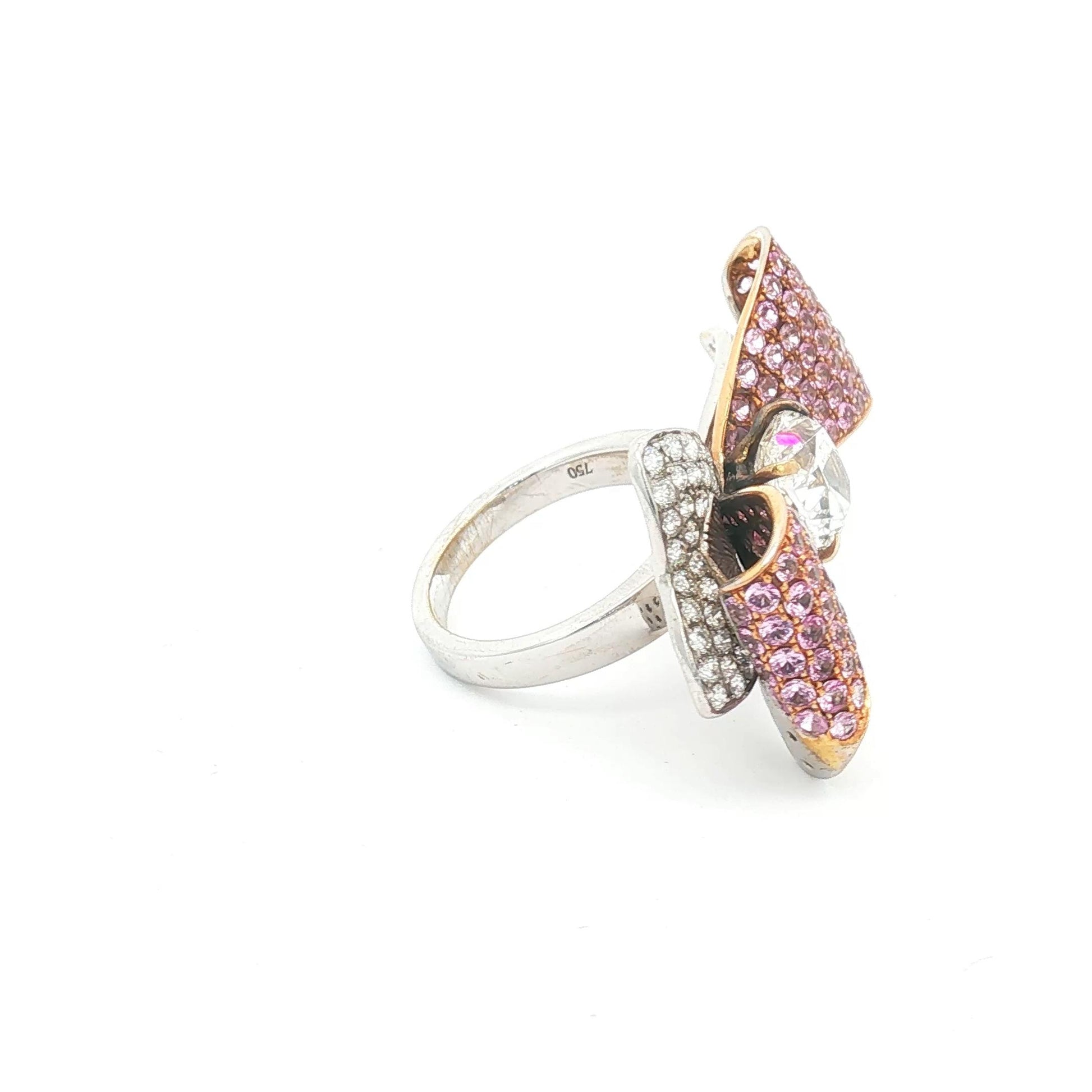 Stunning and Unique Pink Sapphire and 3 CT VS1 Diamond Bow Platinum Ring