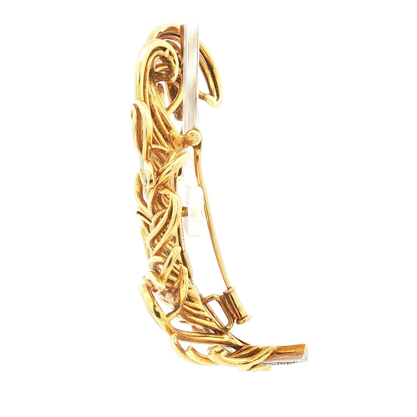 Vintage Rare Tiffany & Co. 18K Mid-Century Plumed Feather Brooch w/Diamond Spine