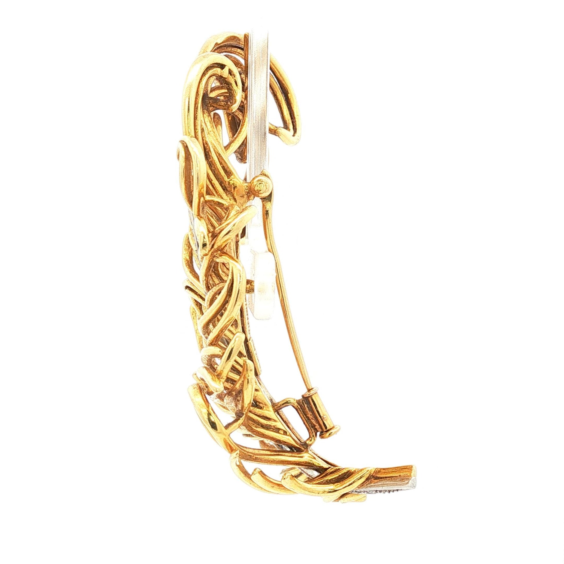 Vintage Rare Tiffany & Co. 18K Mid-Century Plumed Feather Brooch w/Diamond Spine