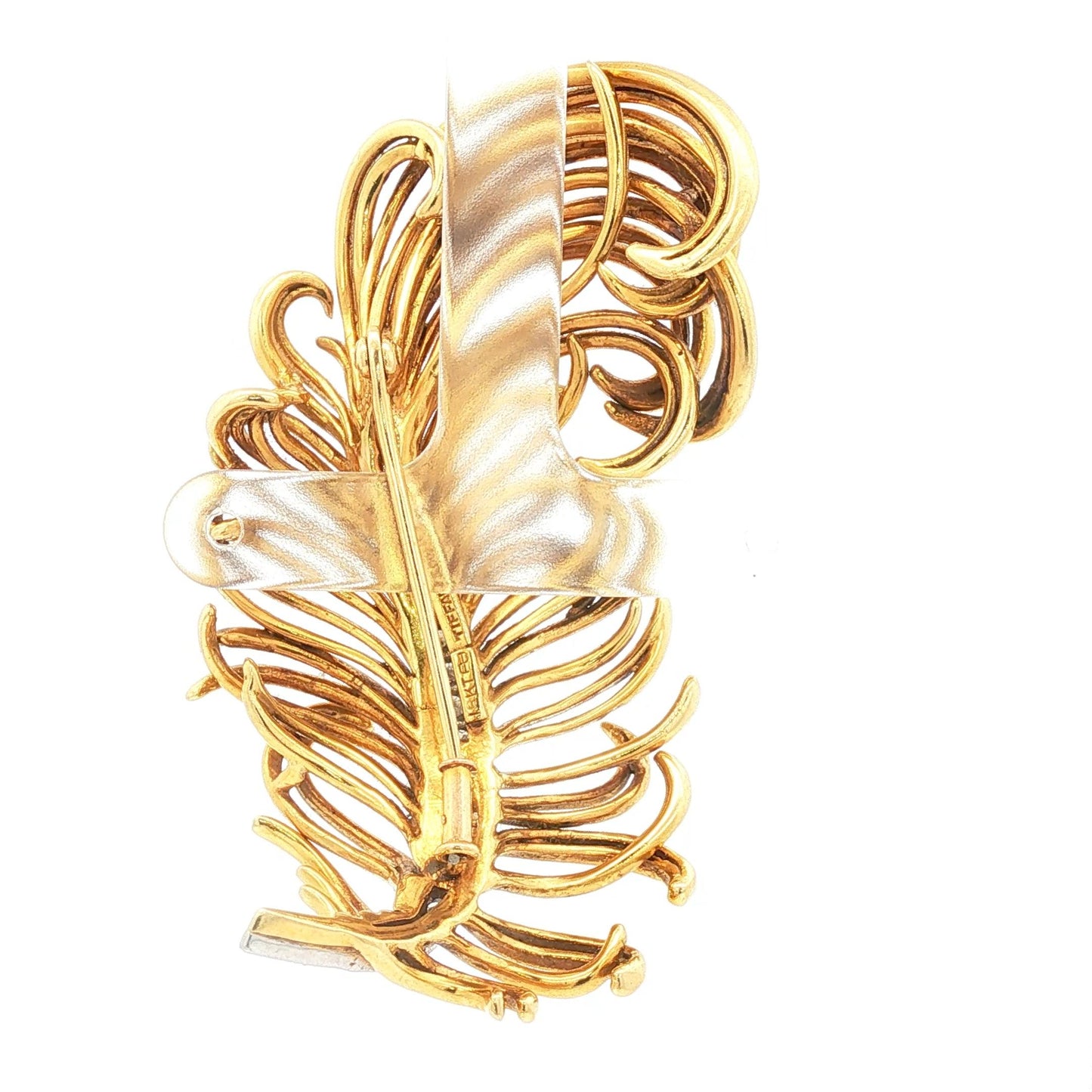 Vintage Rare Tiffany & Co. 18K Mid-Century Plumed Feather Brooch w/Diamond Spine