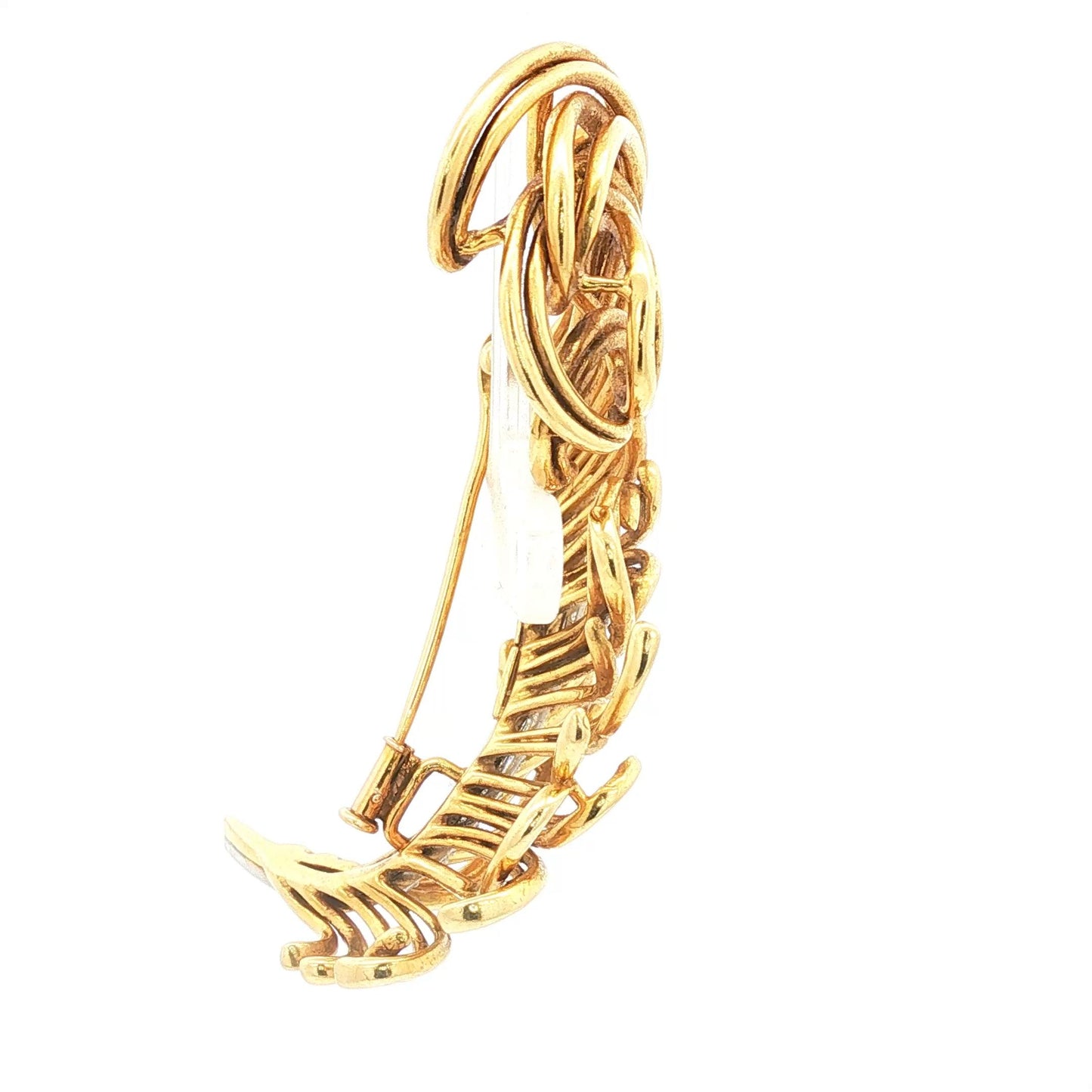 Vintage Rare Tiffany & Co. 18K Mid-Century Plumed Feather Brooch w/Diamond Spine