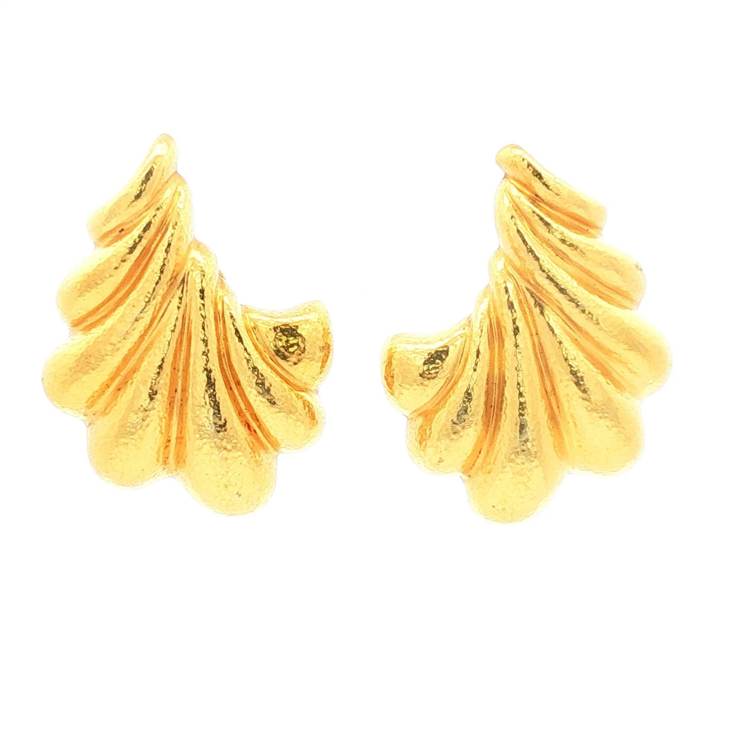 Vintage 1980s 22K Zolotas Yellow Gold Greek Ginkgo Leaf Clip Earrings