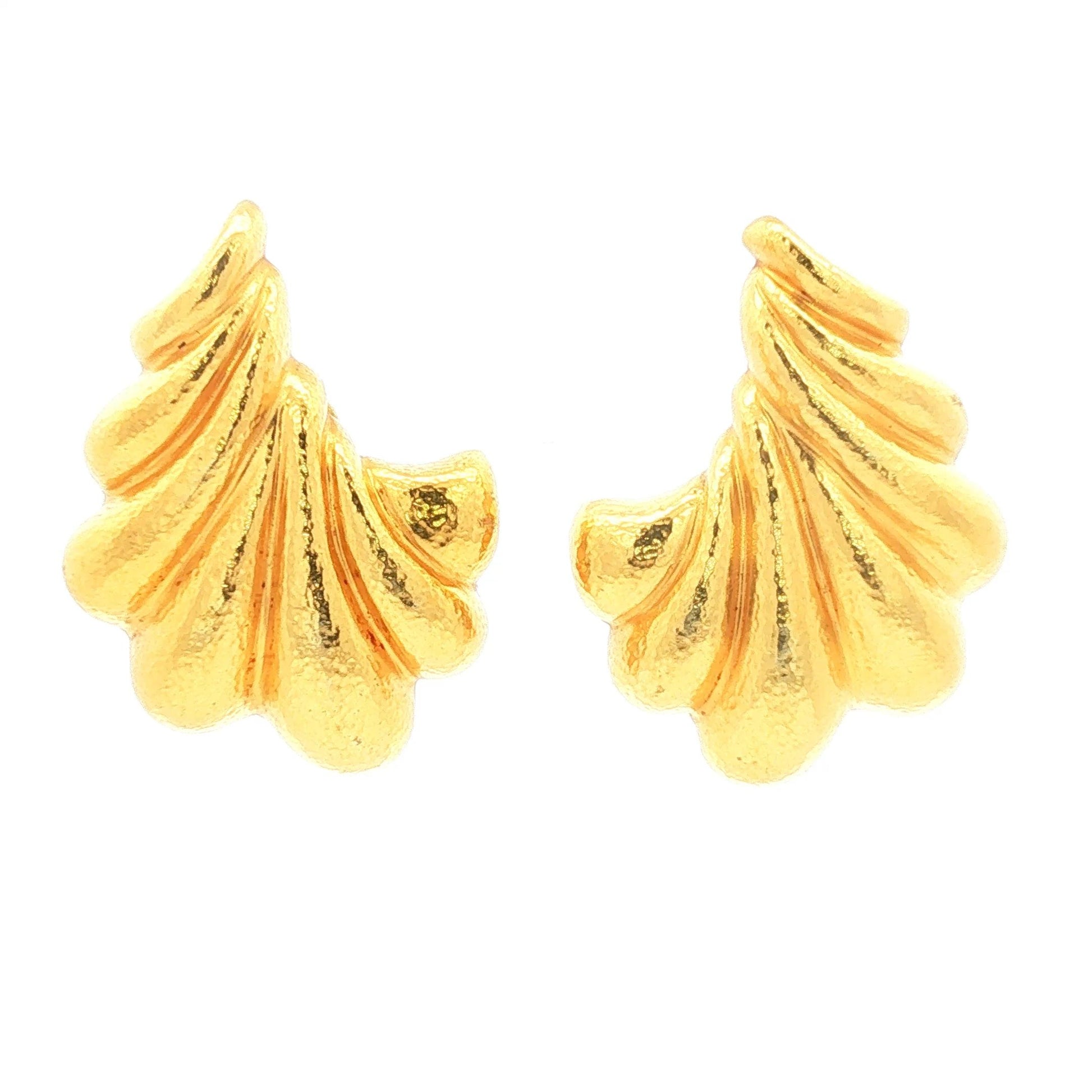 Vintage 1980s 22K Zolotas Yellow Gold Greek Ginkgo Leaf Clip Earrings