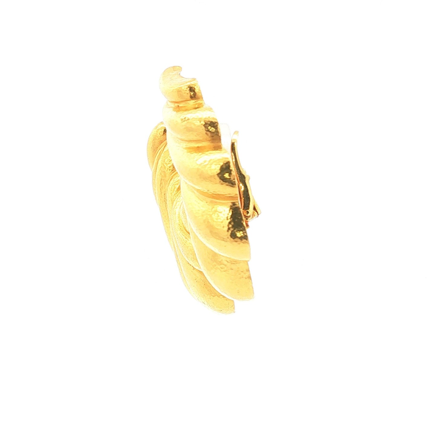 Vintage 1980s 22K Zolotas Yellow Gold Greek Ginkgo Leaf Clip Earrings