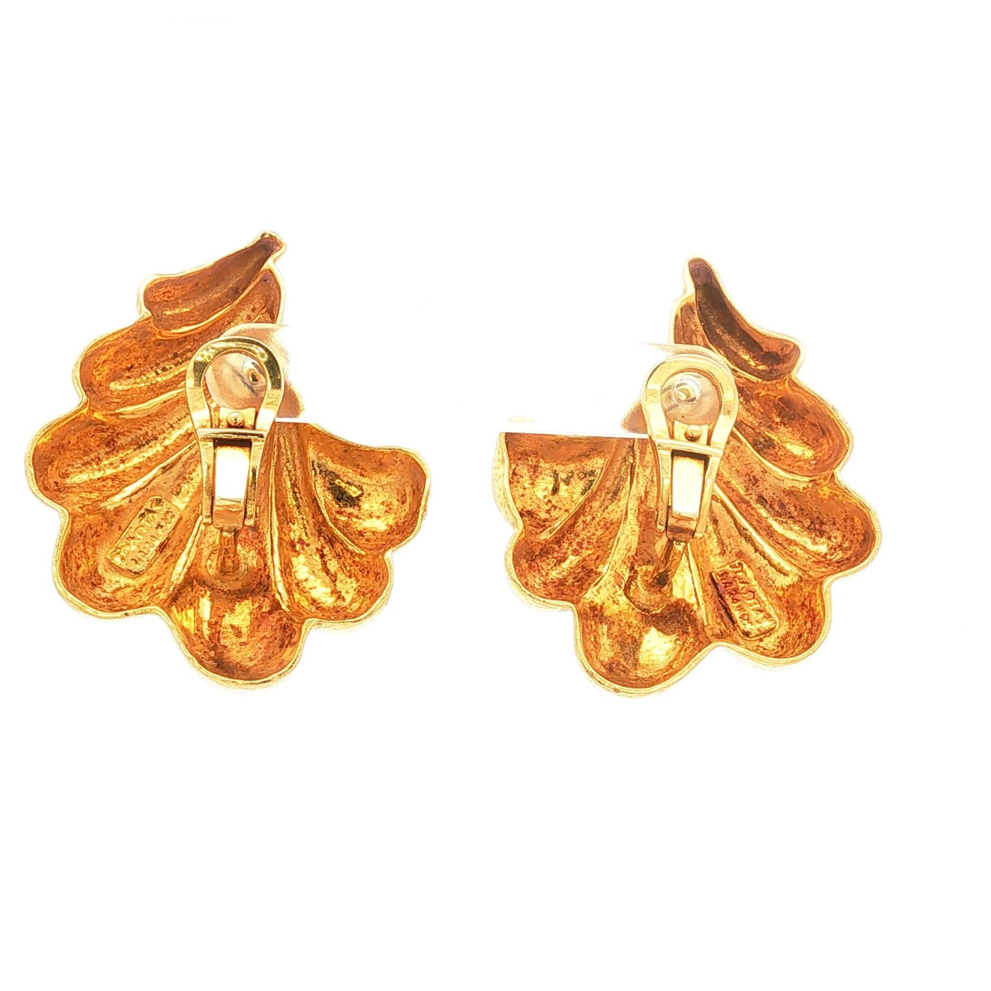 Vintage 1980s 22K Zolotas Yellow Gold Greek Ginkgo Leaf Clip Earrings