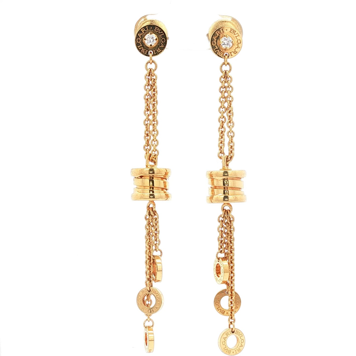 BVLGARI B.zero1 Yellow Gold Diamond and Multi-Logo Chain Drop Earrings