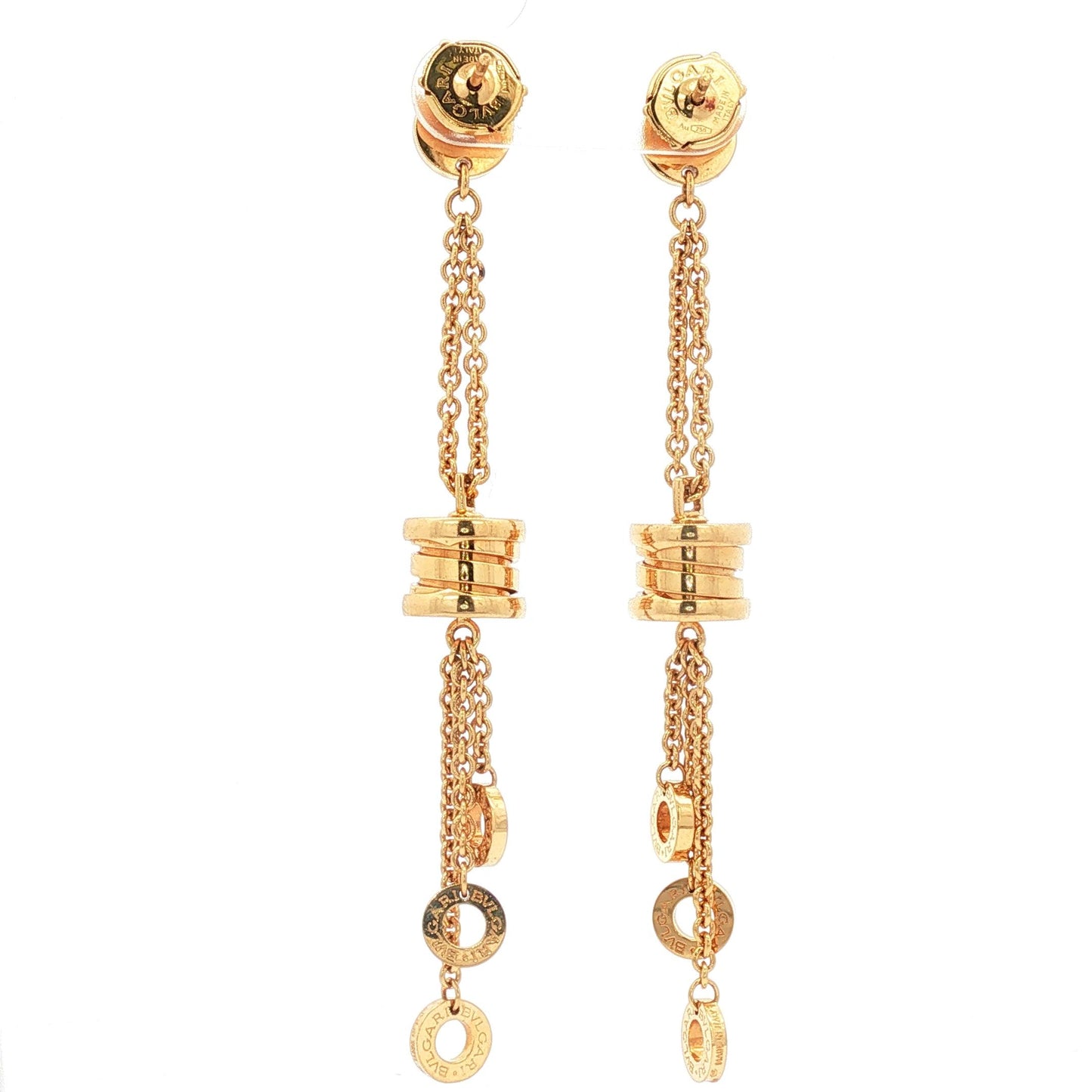 BVLGARI B.zero1 Yellow Gold Diamond and Multi-Logo Chain Drop Earrings