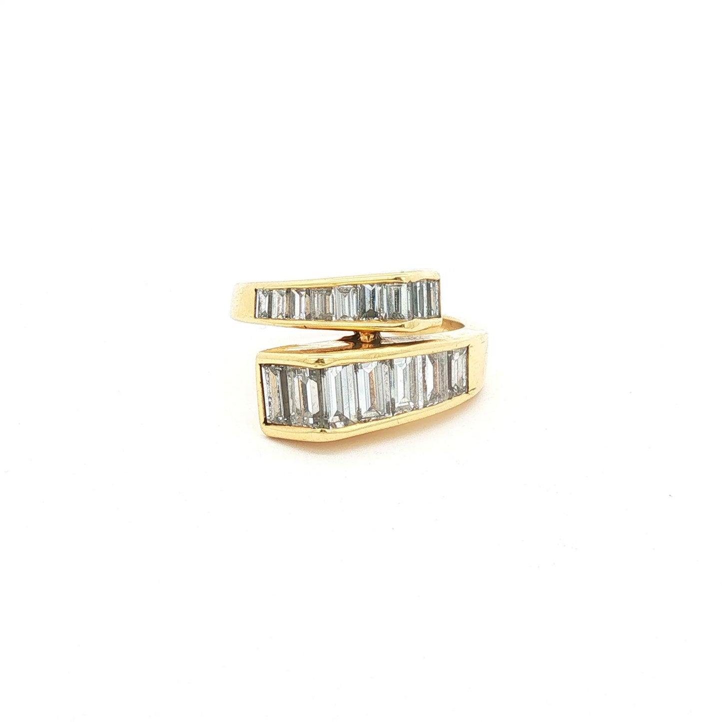 18K Yellow Gold Channel-Set Baguette Diamond Bypass Cocktail Ring