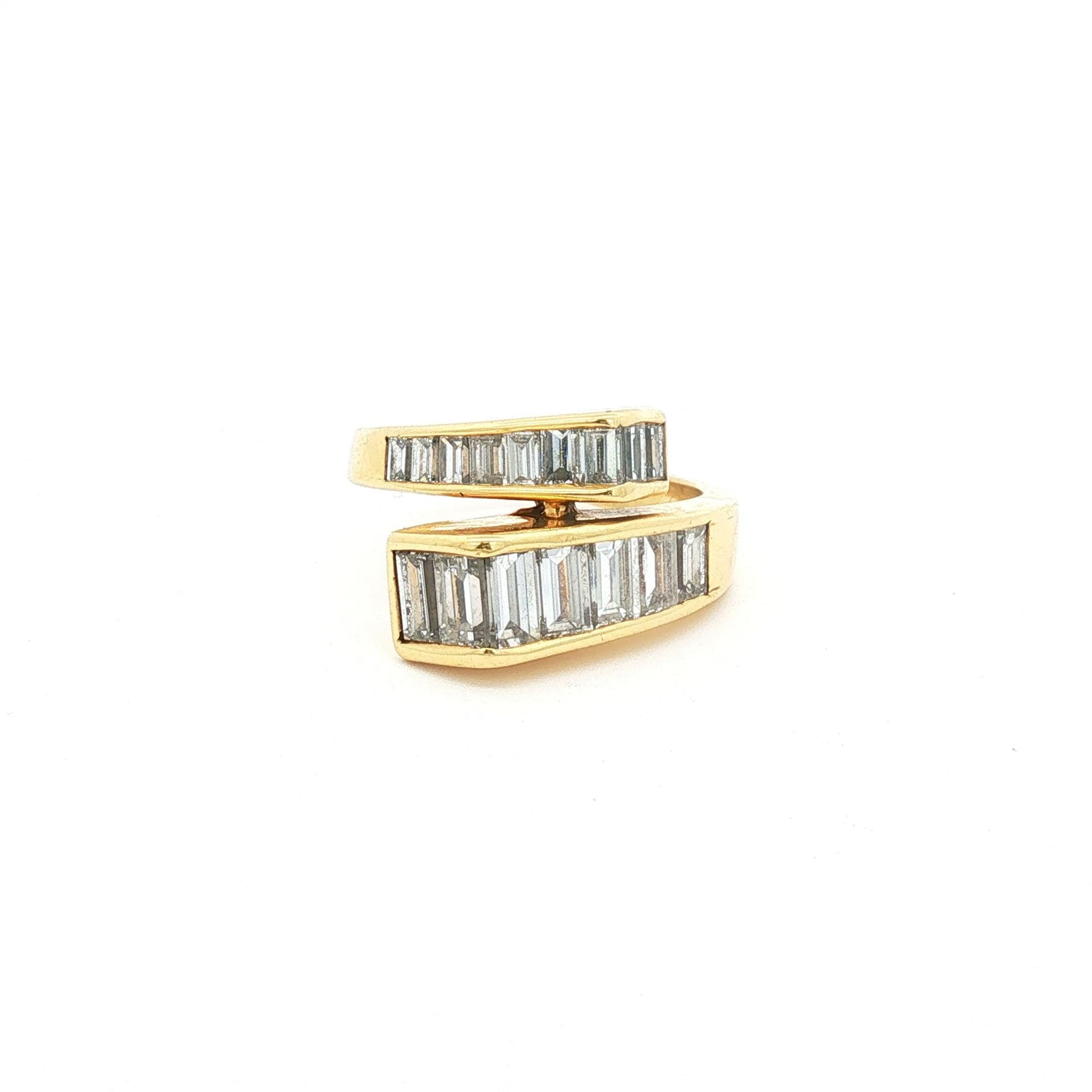 18K Yellow Gold Channel-Set Baguette Diamond Bypass Cocktail Ring