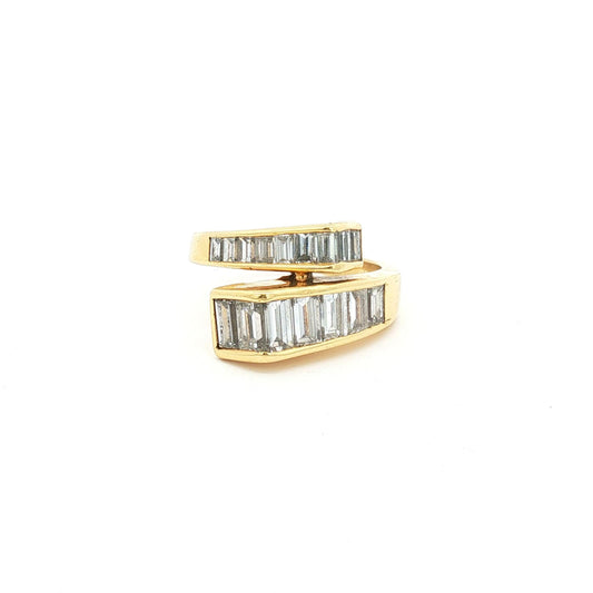 18K Yellow Gold Channel-Set Baguette Diamond Bypass Cocktail Ring