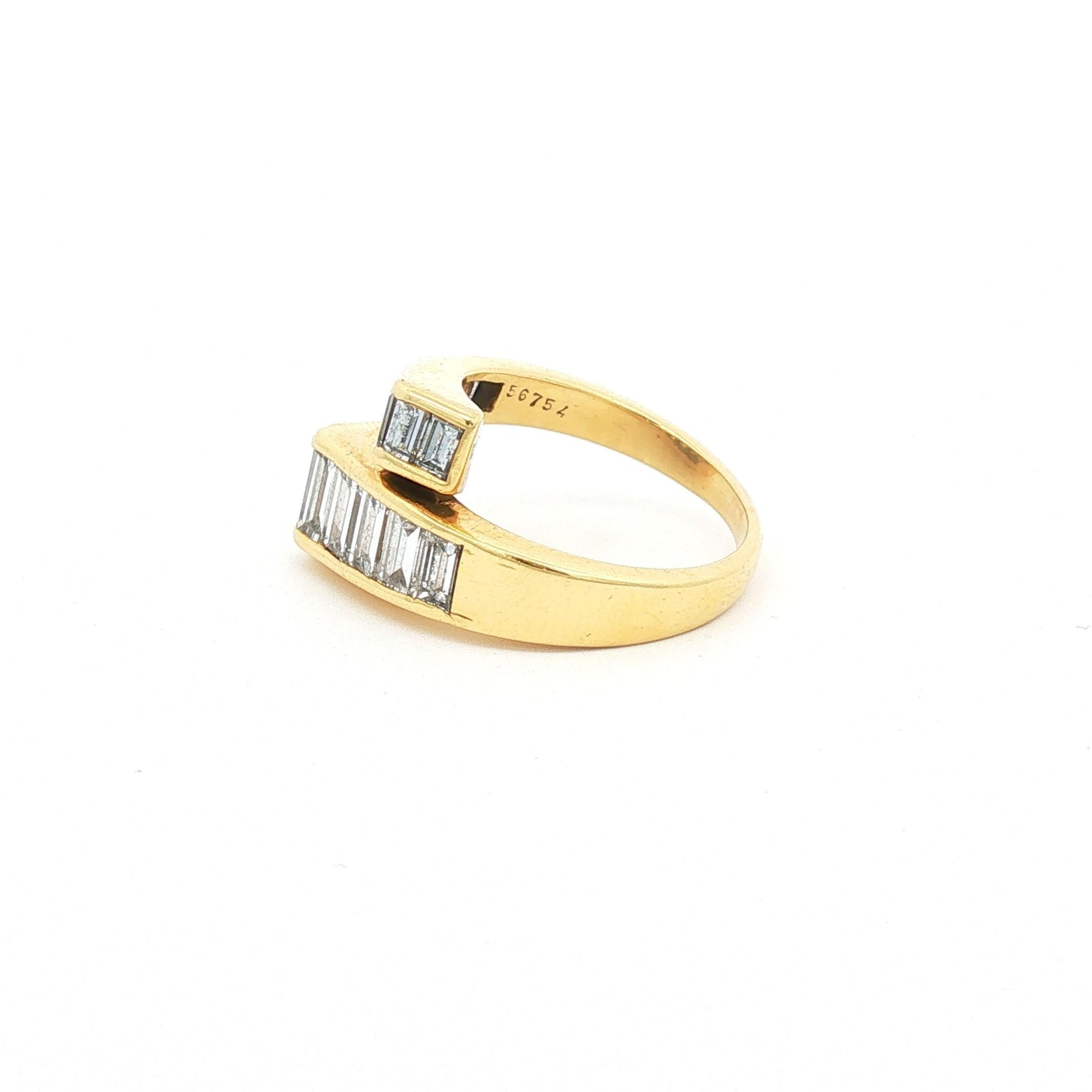 18K Yellow Gold Channel-Set Baguette Diamond Bypass Cocktail Ring