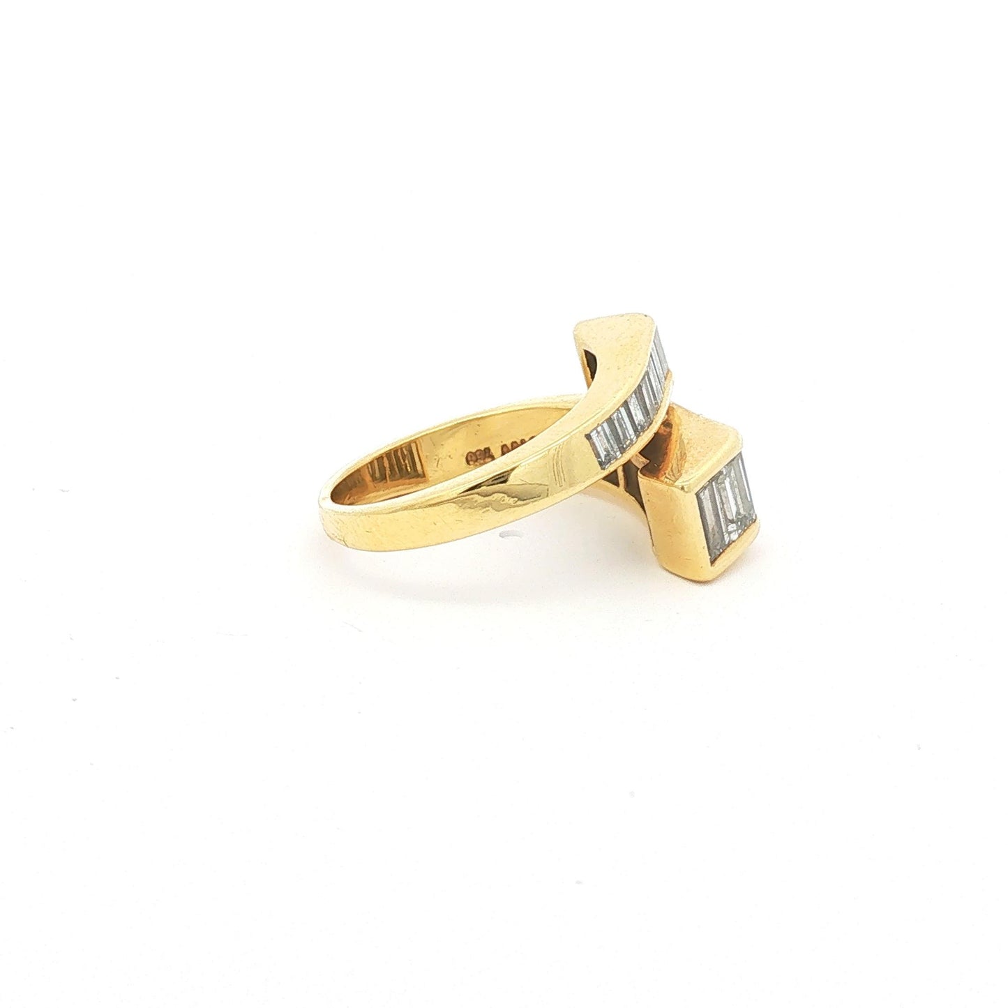 18K Yellow Gold Channel-Set Baguette Diamond Bypass Cocktail Ring