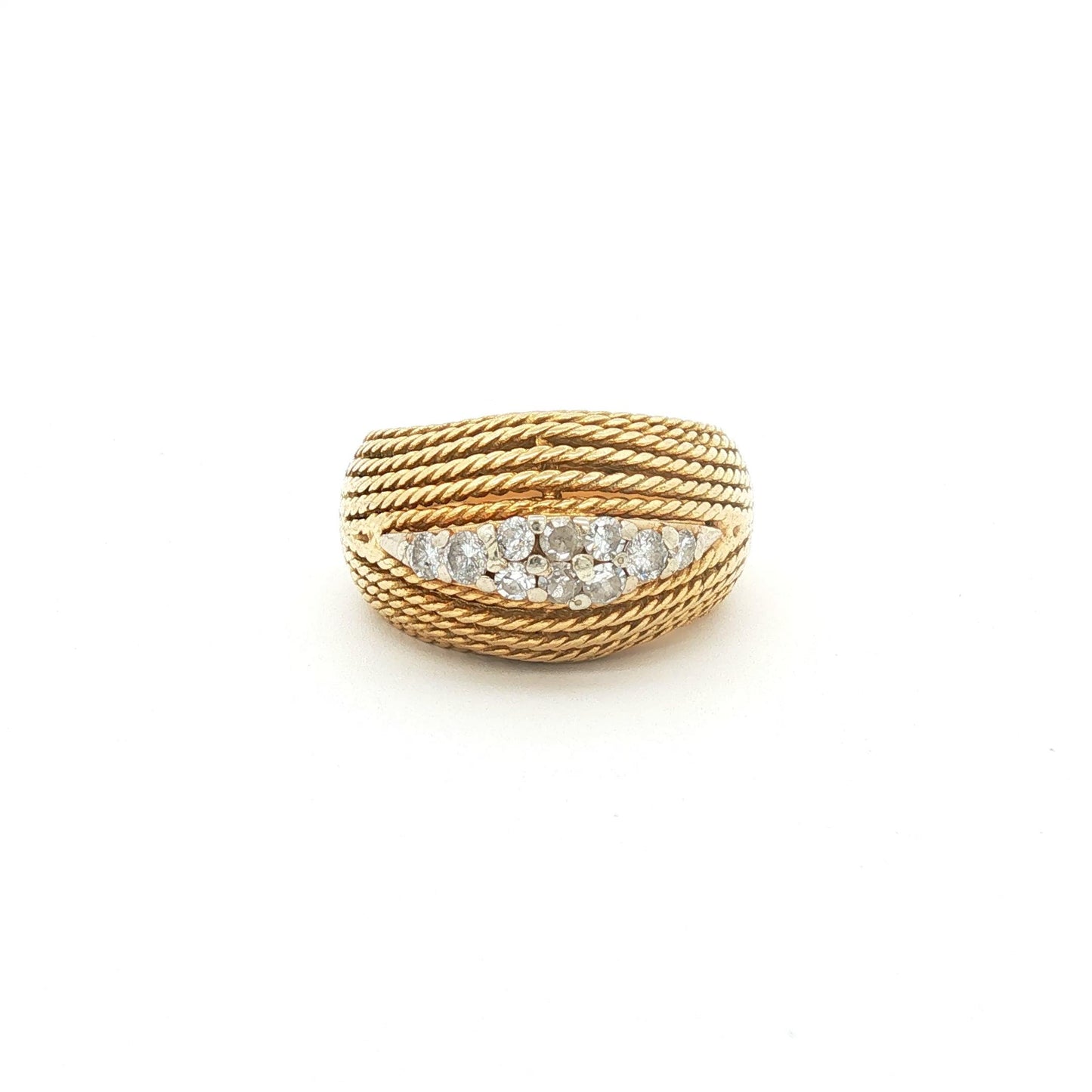 18K Yellow Gold Rope-Twist Bombe Ring with Pave Diamond Center Row