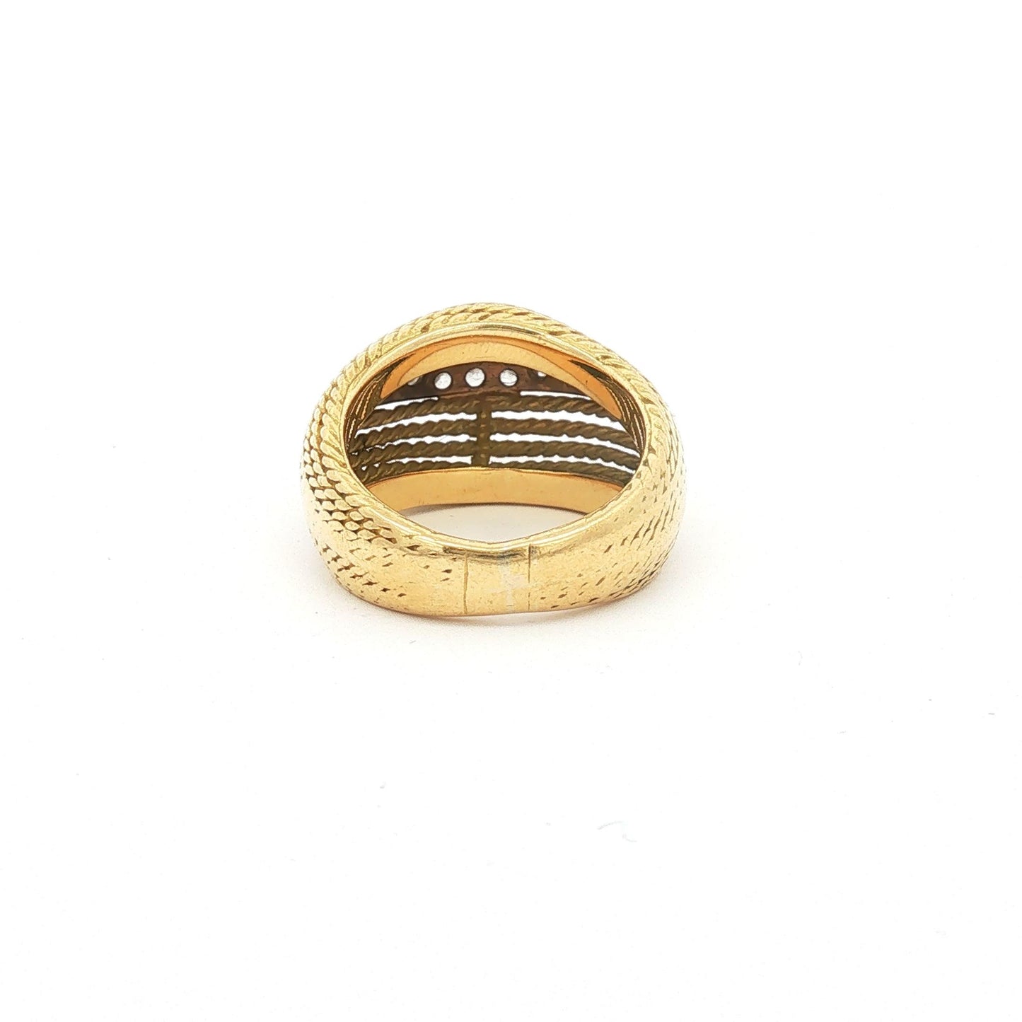 18K Yellow Gold Rope-Twist Bombe Ring with Pave Diamond Center Row