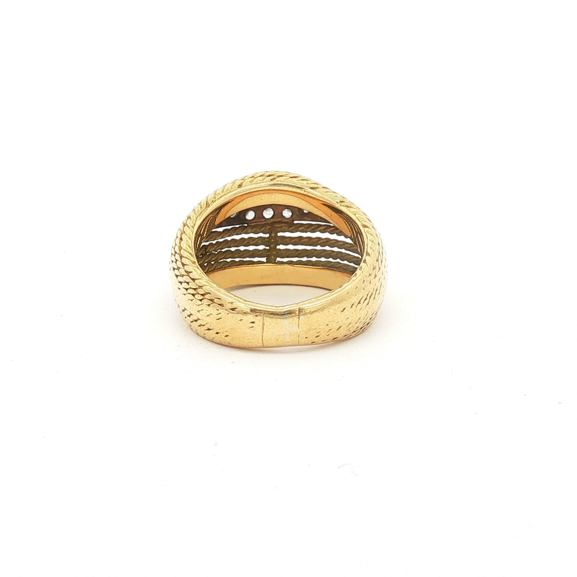 18K Yellow Gold Rope-Twist Bombe Ring with Pave Diamond Center Row