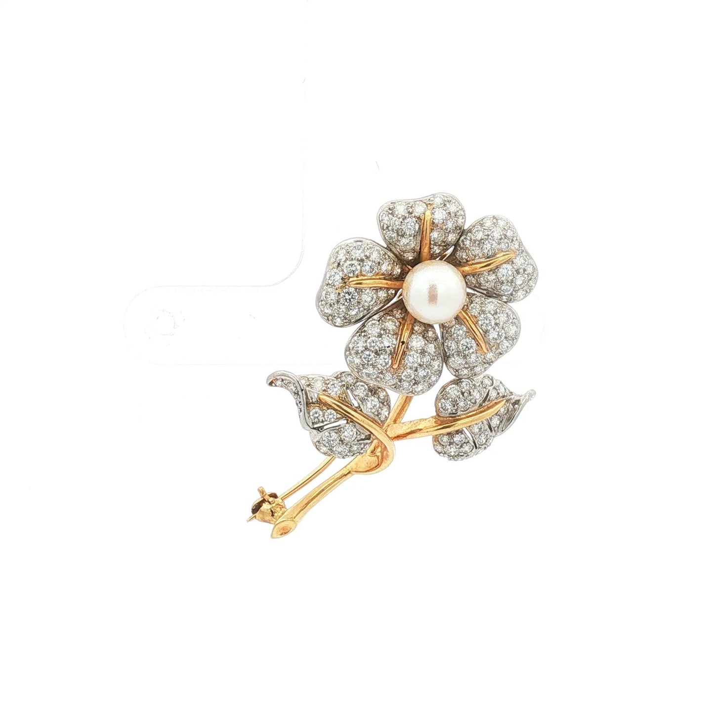 Vintage 1970s Tiffany & Co. 18K Pearl + Diamond Flower Brooch