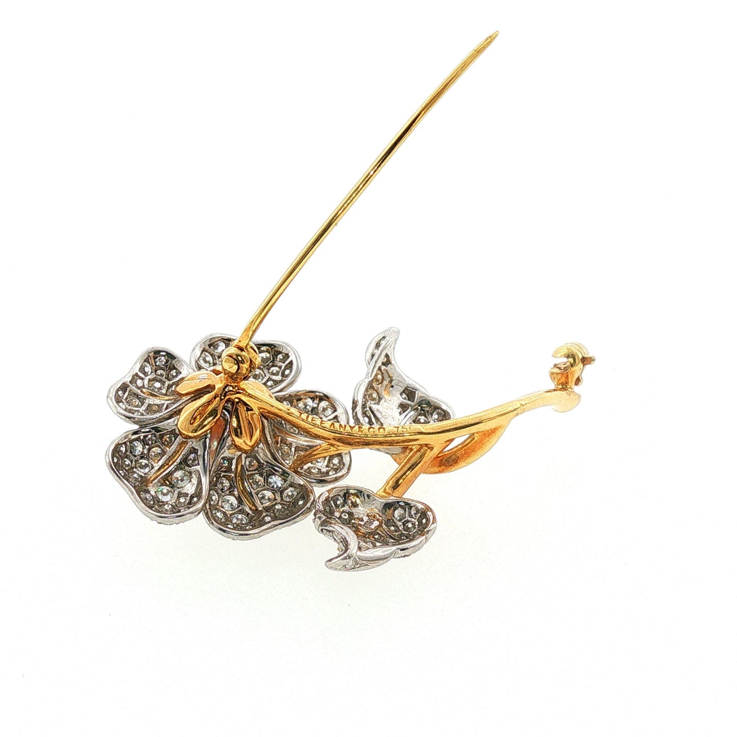 Vintage 1970s Tiffany & Co. 18K Pearl + Diamond Flower Brooch