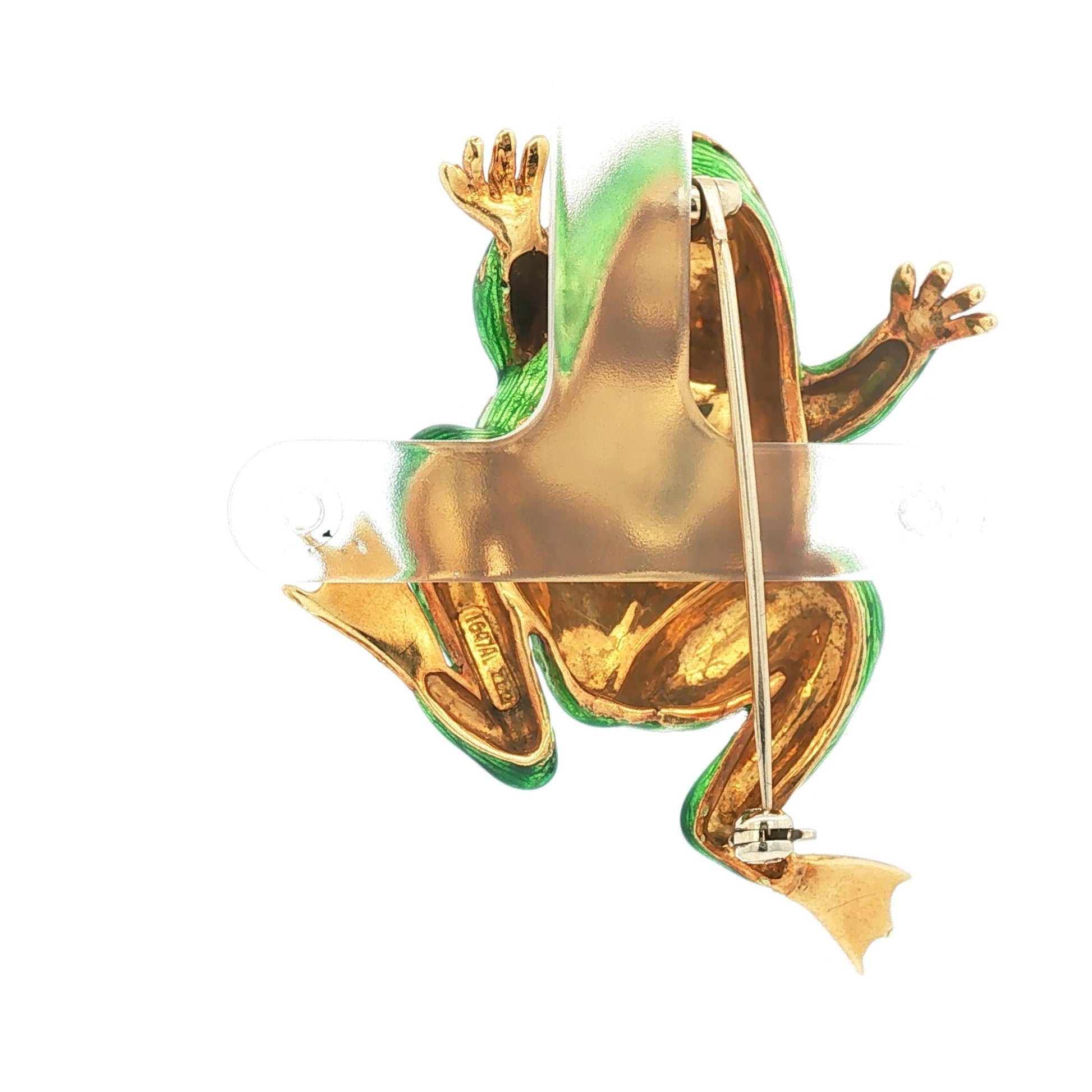 Vintage Green Enamel Textured 18K Frog with Diamond Eyes