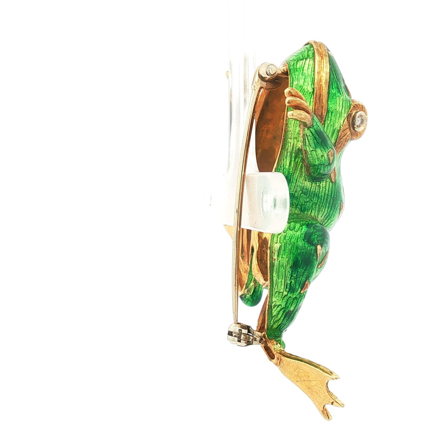 Vintage Green Enamel Textured 18K Frog with Diamond Eyes