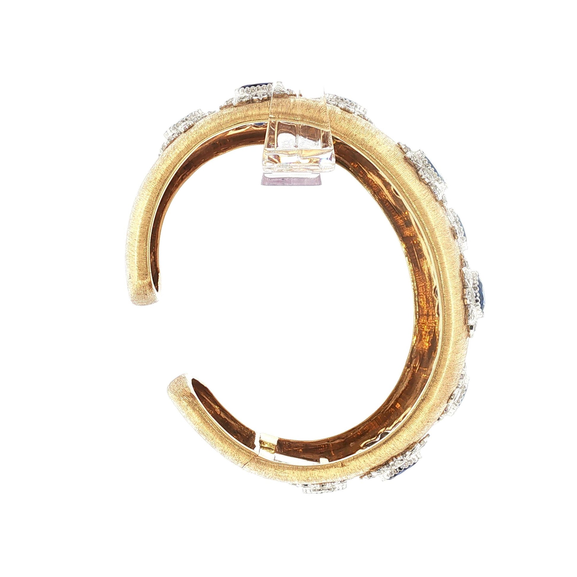 15 Carat Sapphire and Diamond 18K "AP" Bangle with Flip-up Hinge