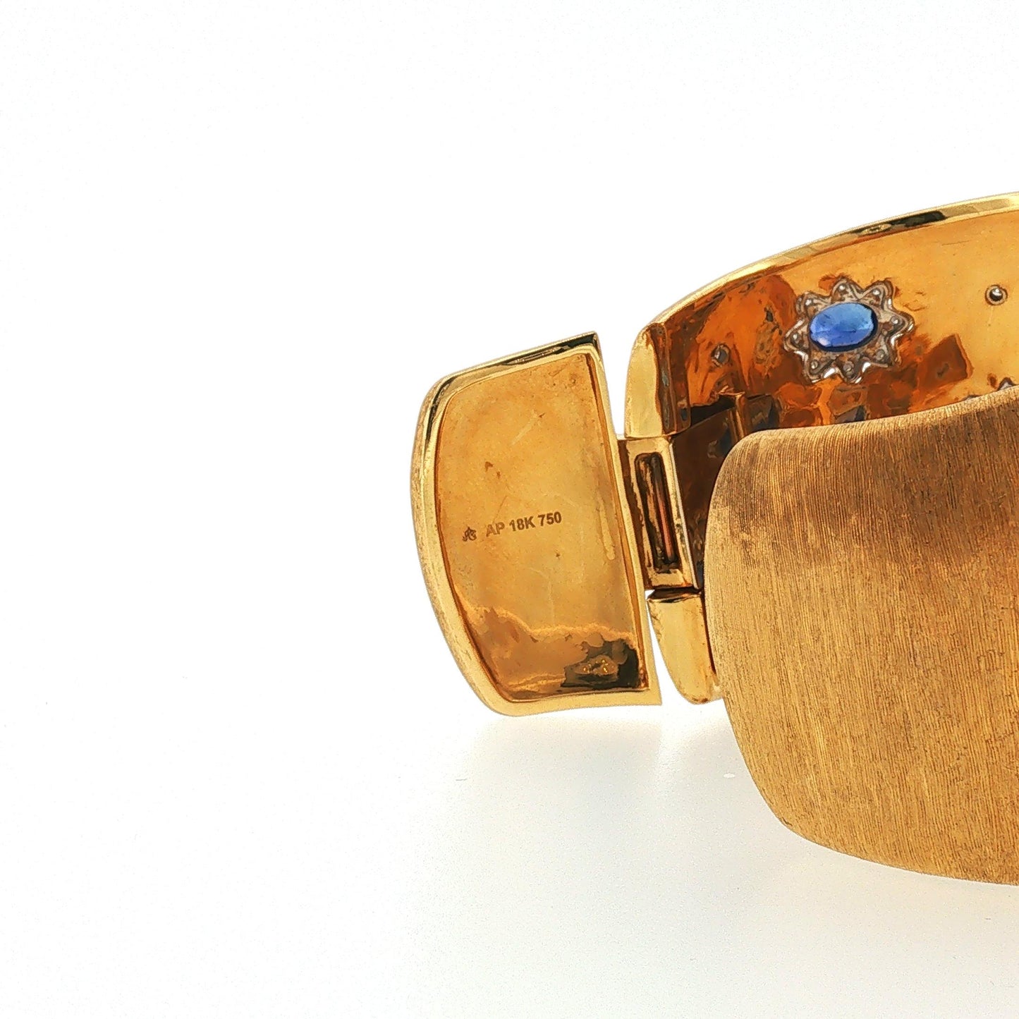 15 Carat Sapphire and Diamond 18K "AP" Bangle with Flip-up Hinge