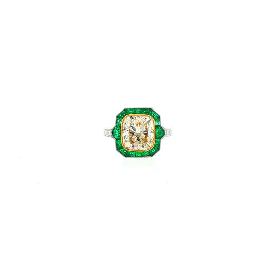 Sophia D. Platinum 5.01CT Fancy Yellow Diamond Ring with Emerald Halo