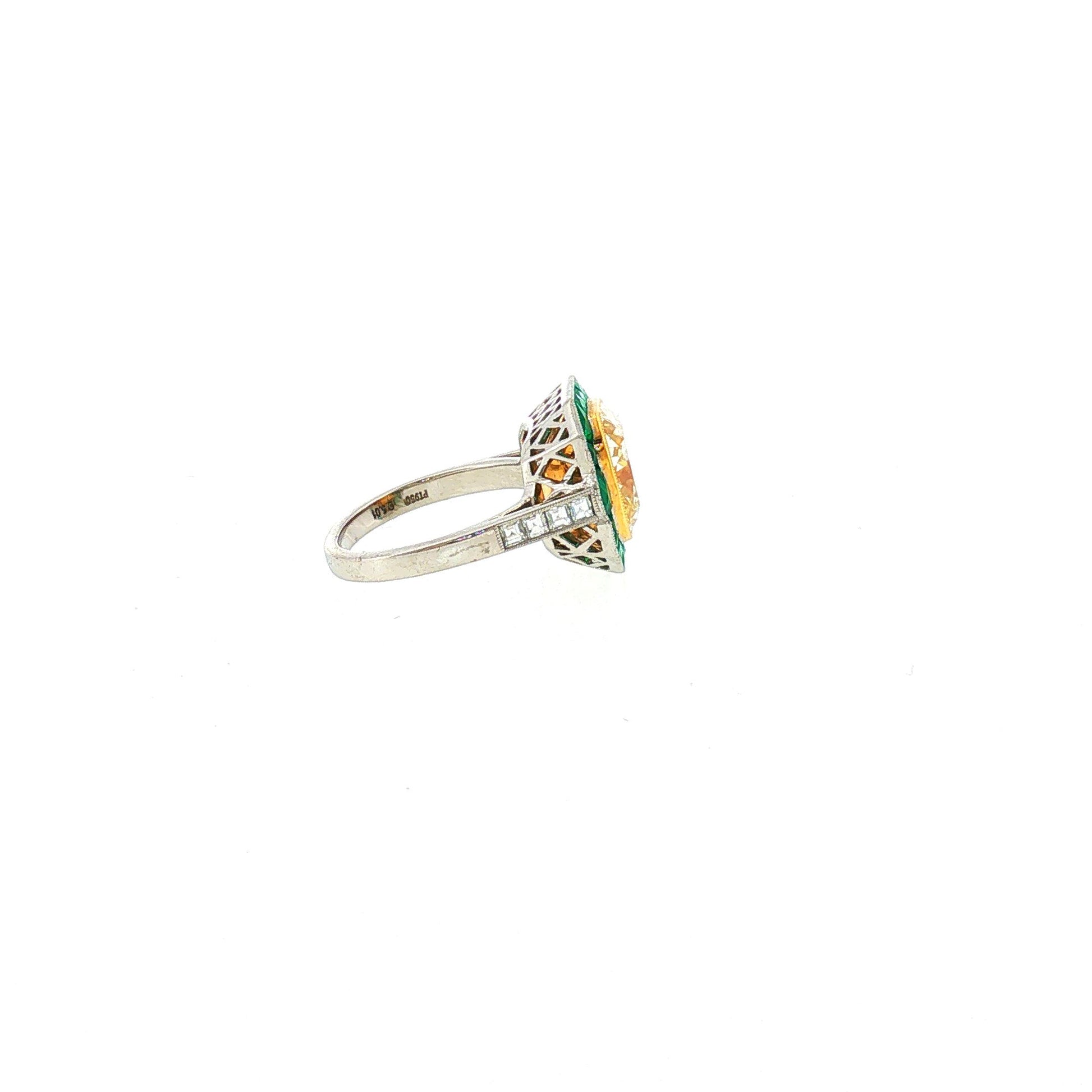 Sophia D. Platinum 5.01CT Fancy Yellow Diamond Ring with Emerald Halo