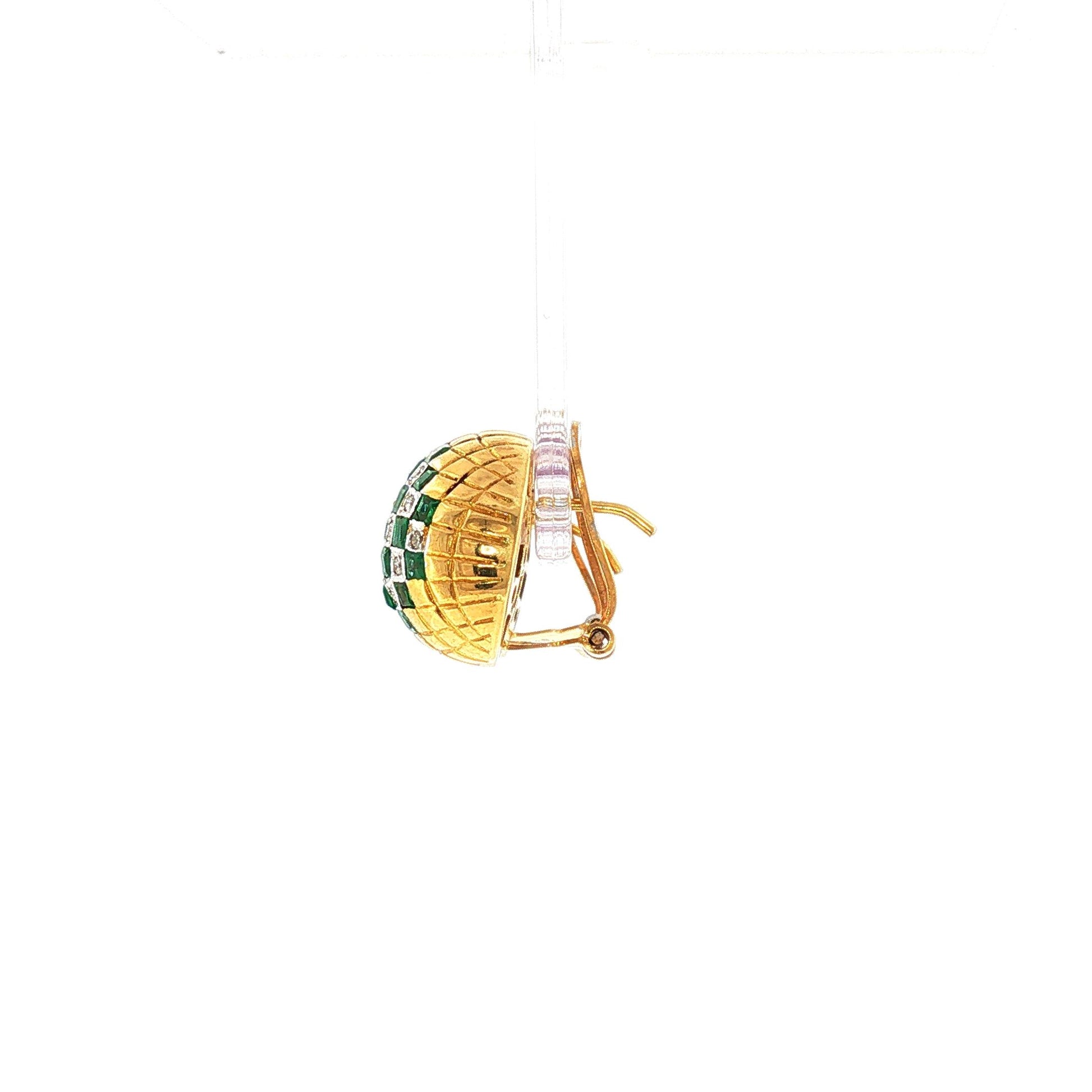 Vintage Emerald and Diamond Checkerboard Gold Earrings