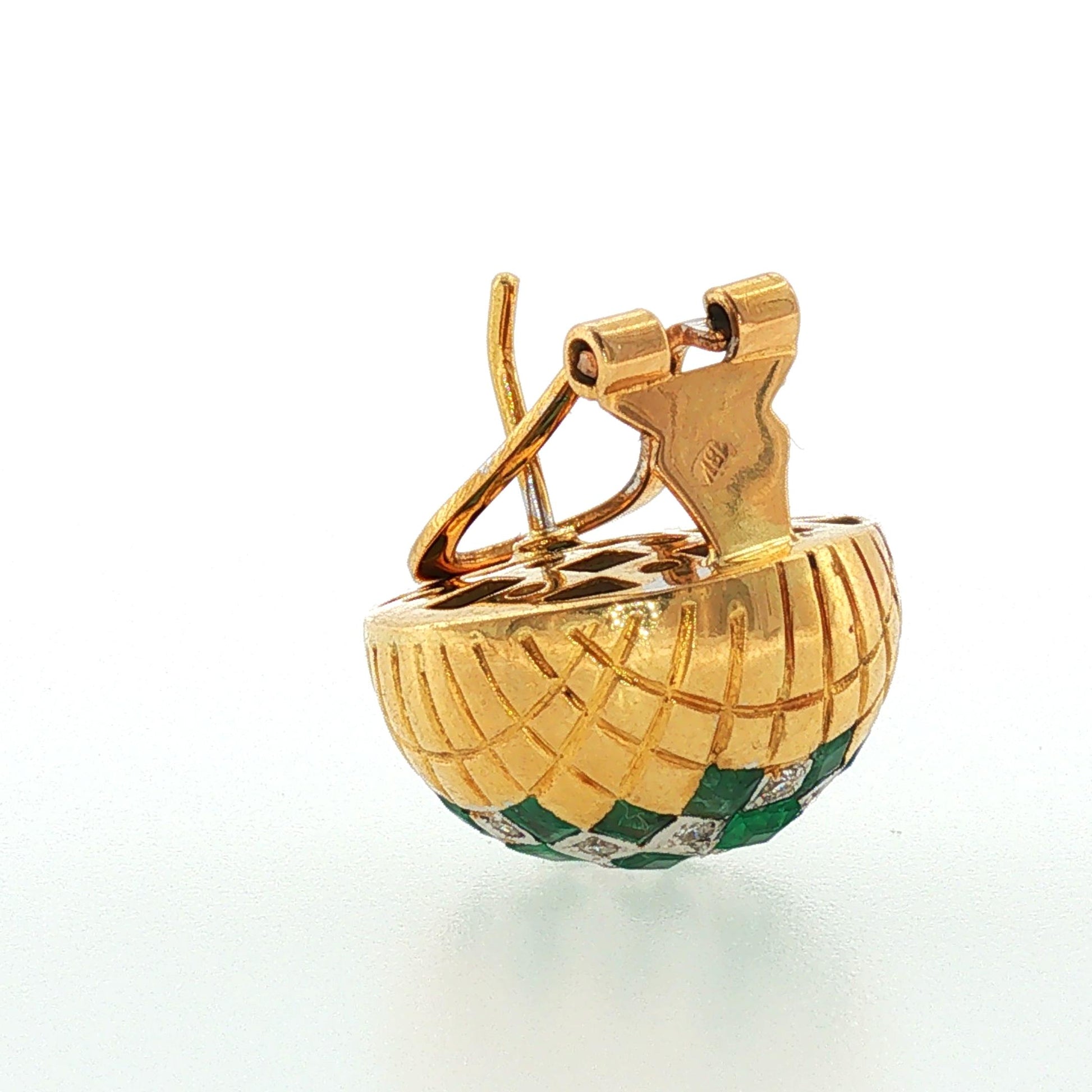 Vintage Emerald and Diamond Checkerboard Gold Earrings