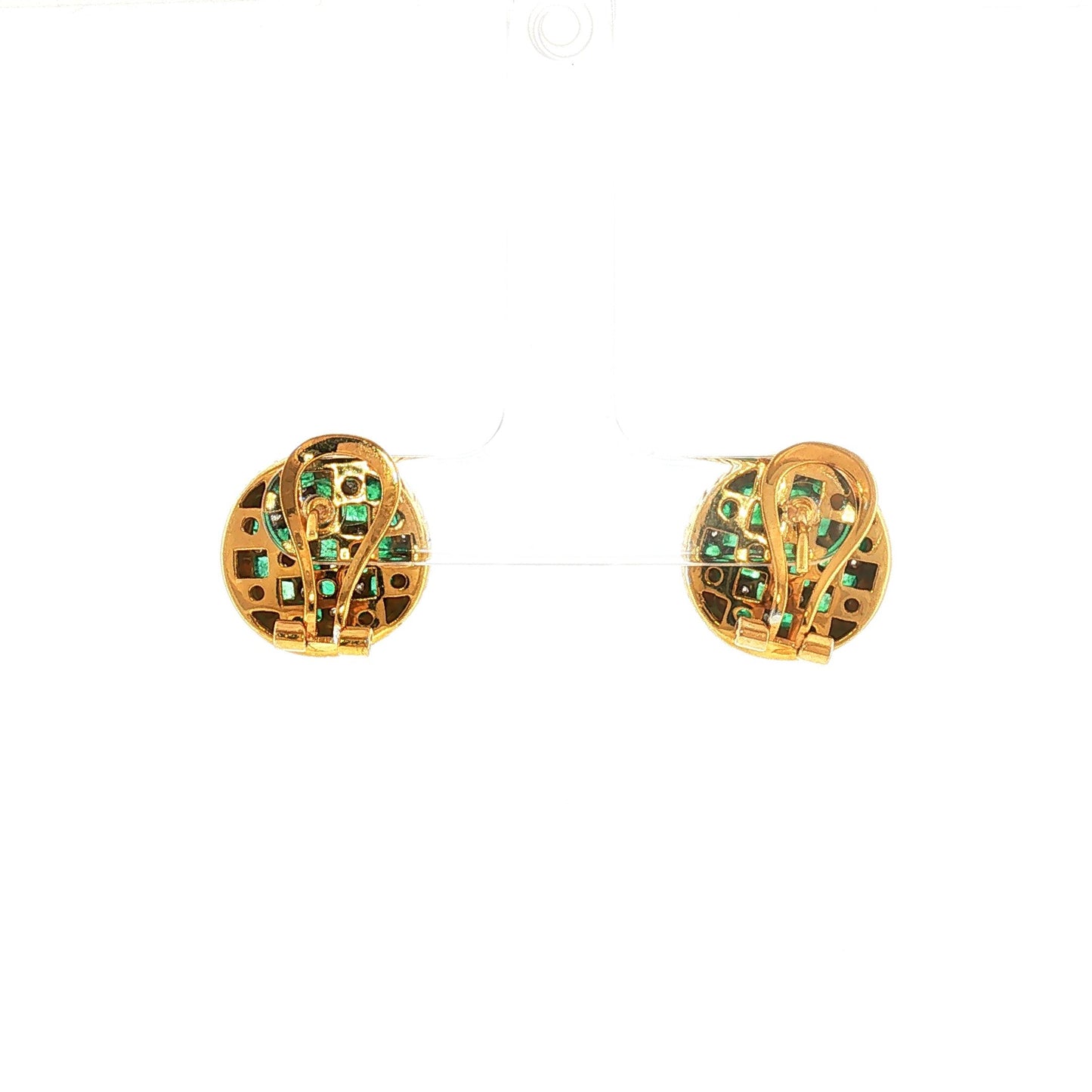 Vintage Emerald and Diamond Checkerboard Gold Earrings