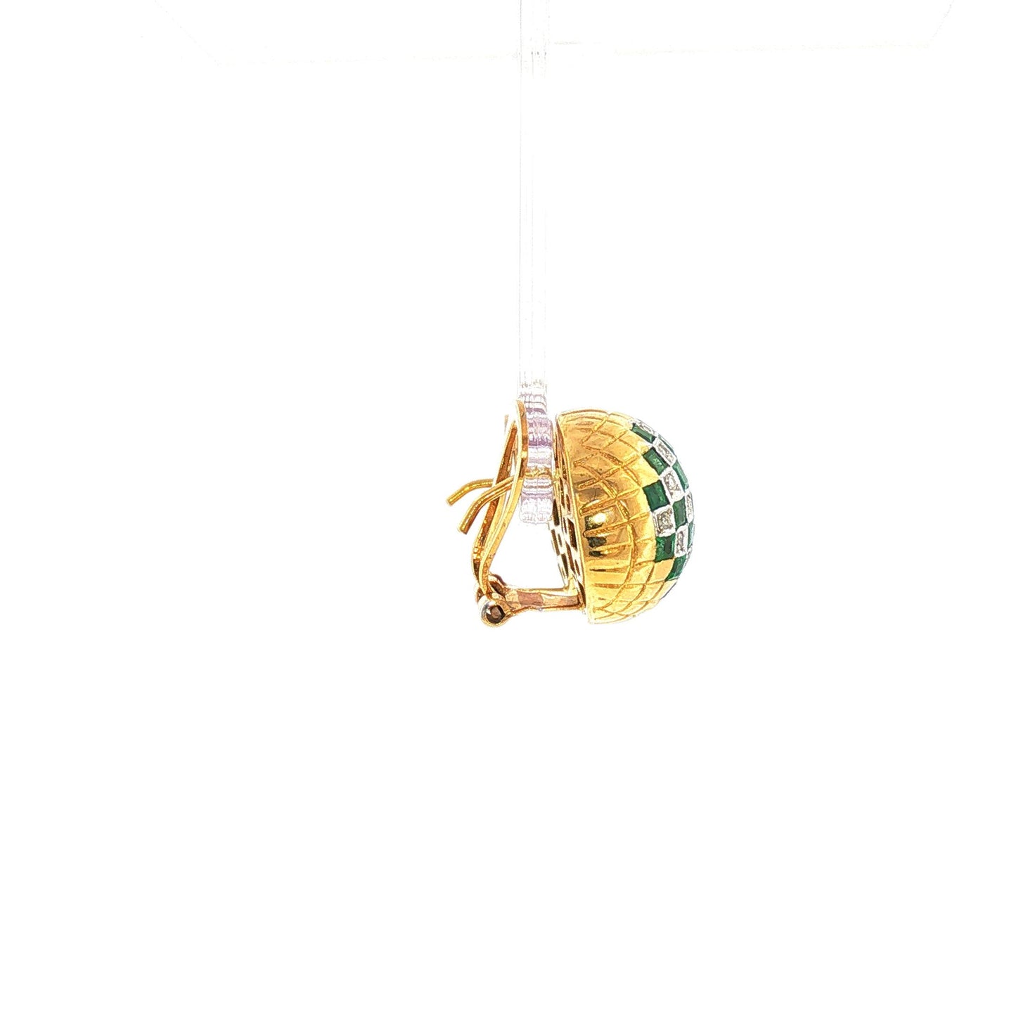 Vintage Emerald and Diamond Checkerboard Gold Earrings