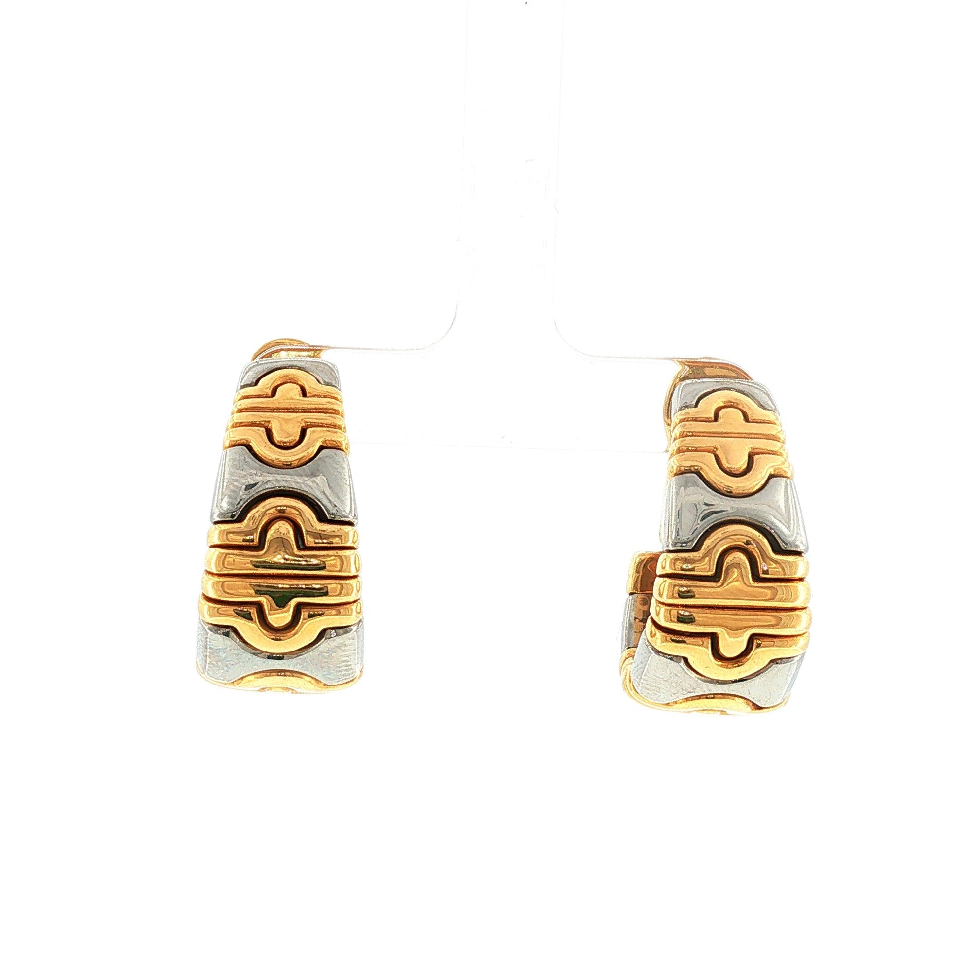 BVLGARI Gold and Steel Parentesi-Style Tapered Half Hoop Earrings