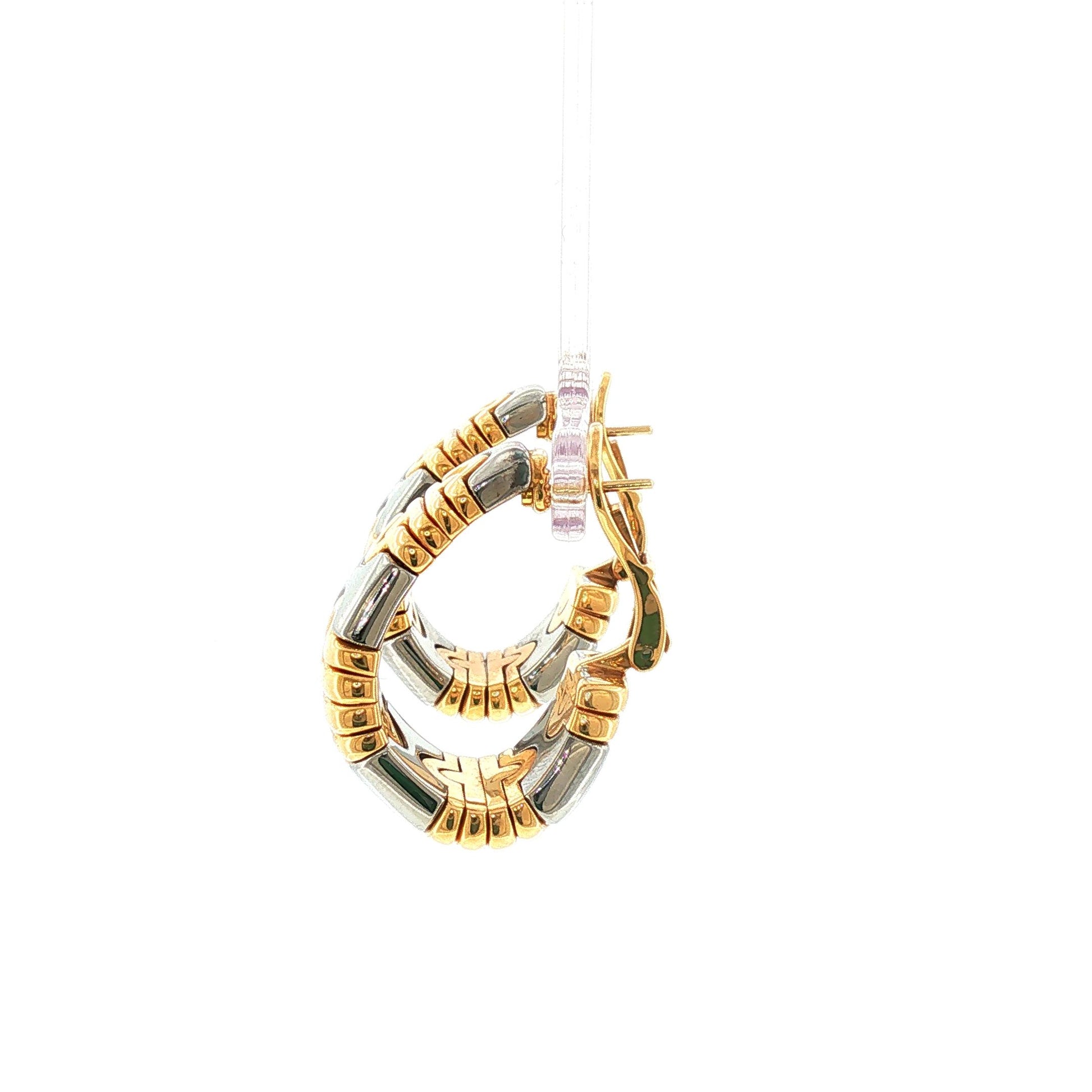 BVLGARI Gold and Steel Parentesi-Style Tapered Half Hoop Earrings