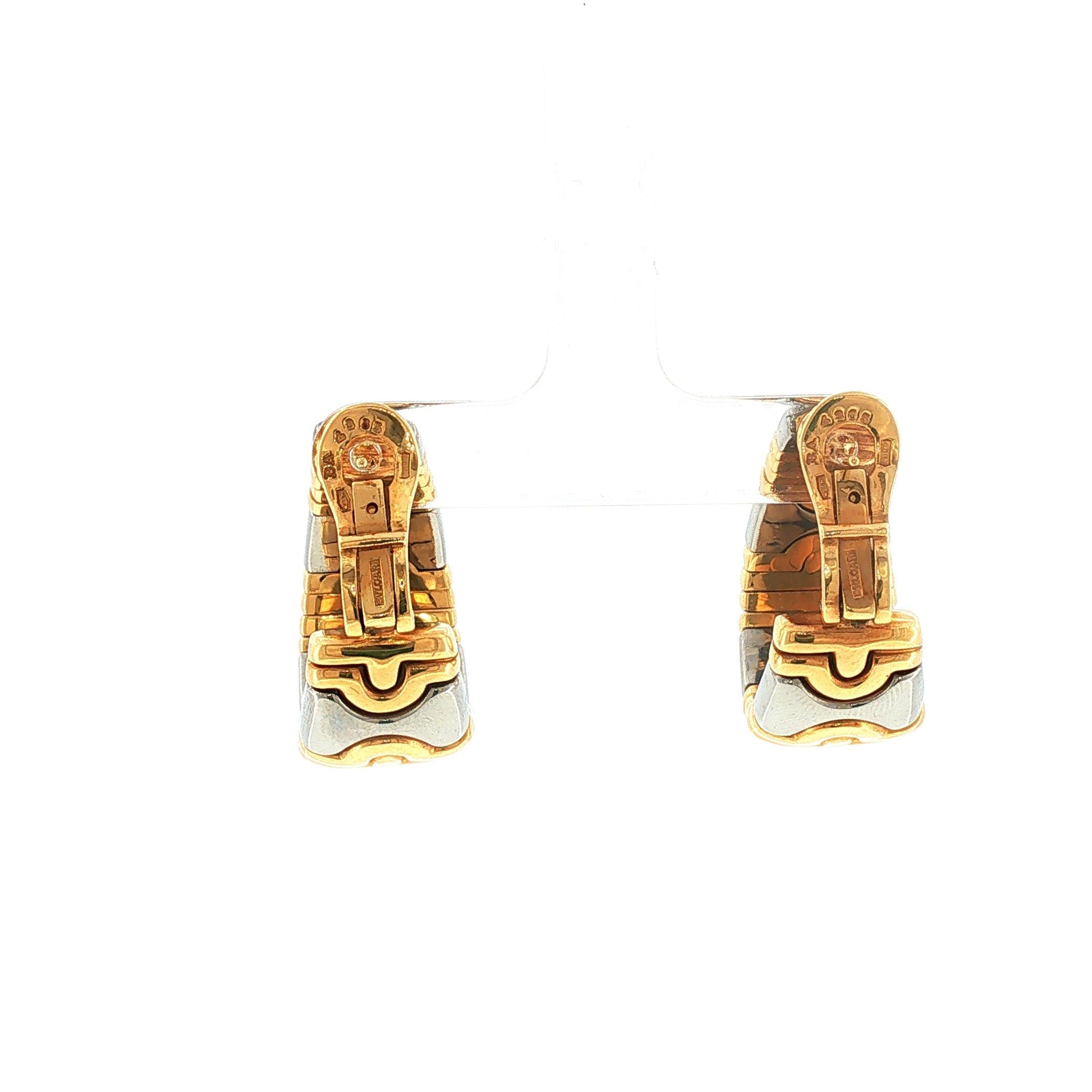 BVLGARI Gold and Steel Parentesi-Style Tapered Half Hoop Earrings