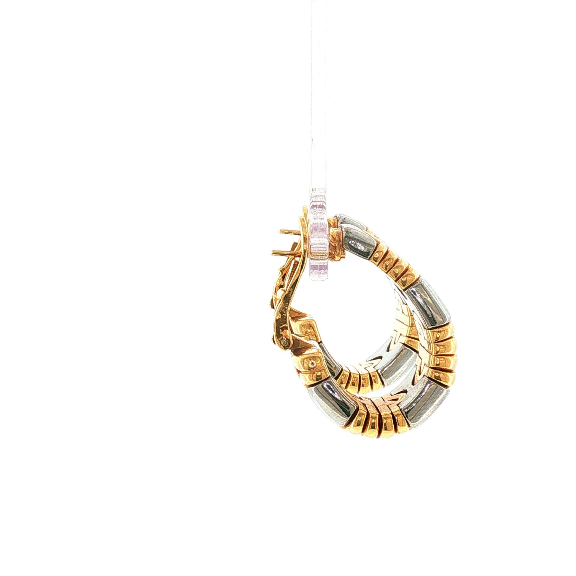 BVLGARI Gold and Steel Parentesi-Style Tapered Half Hoop Earrings