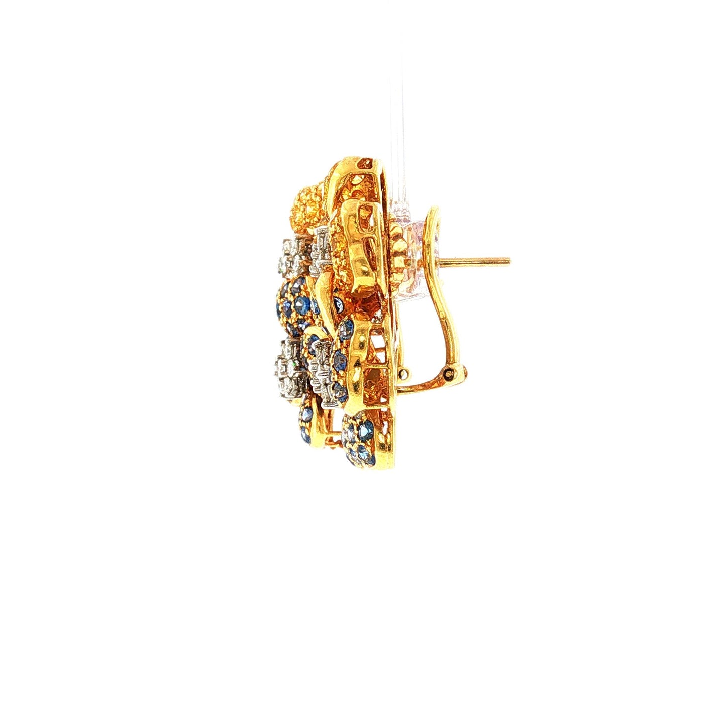 18K Vintage Yellow Sapphire, Blue Sapphire and Diamond Double Flower Earrings