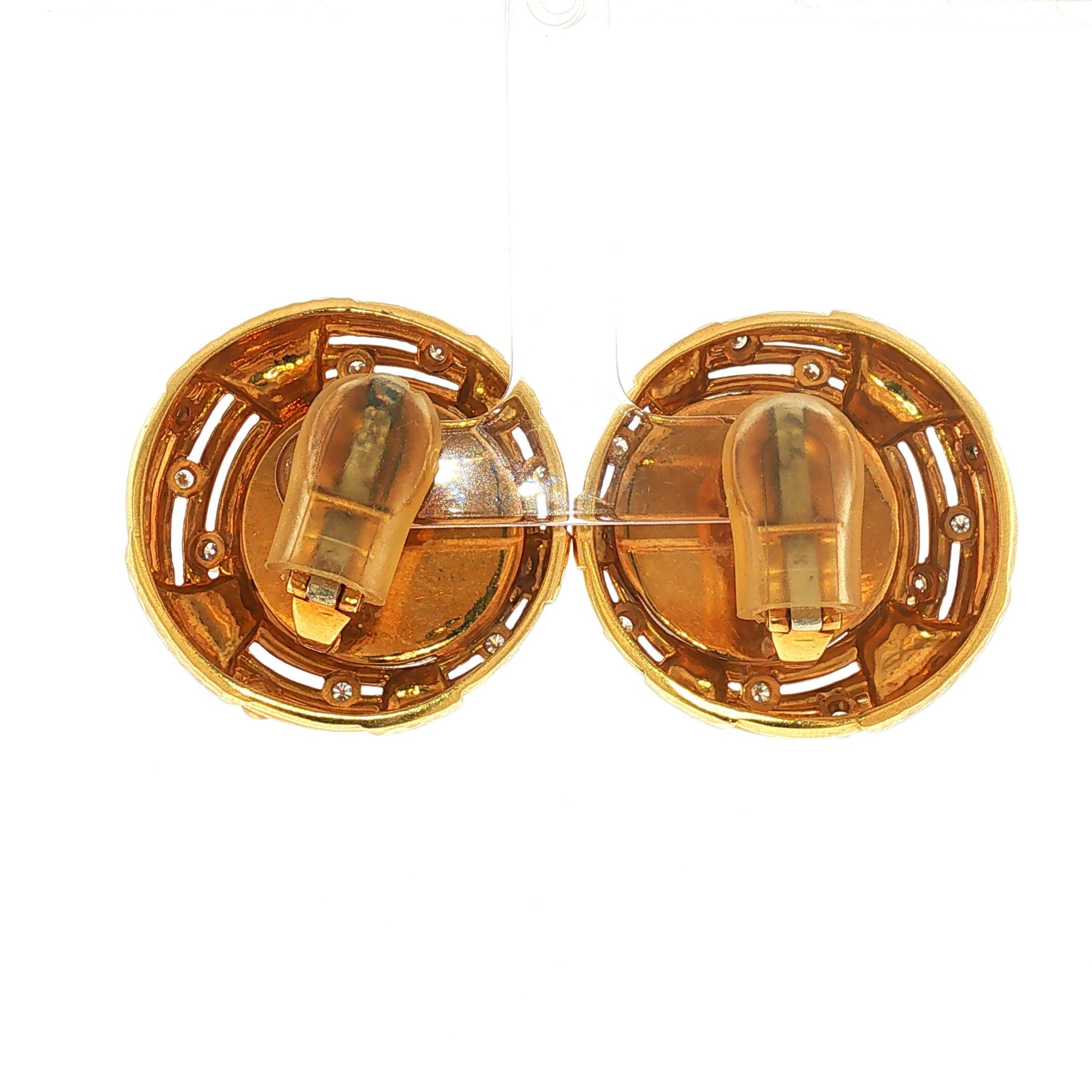 Vintage Andrew Clunn Rock Crystal Quartz Cabochon Earrings w/Diamonds 18K Gold