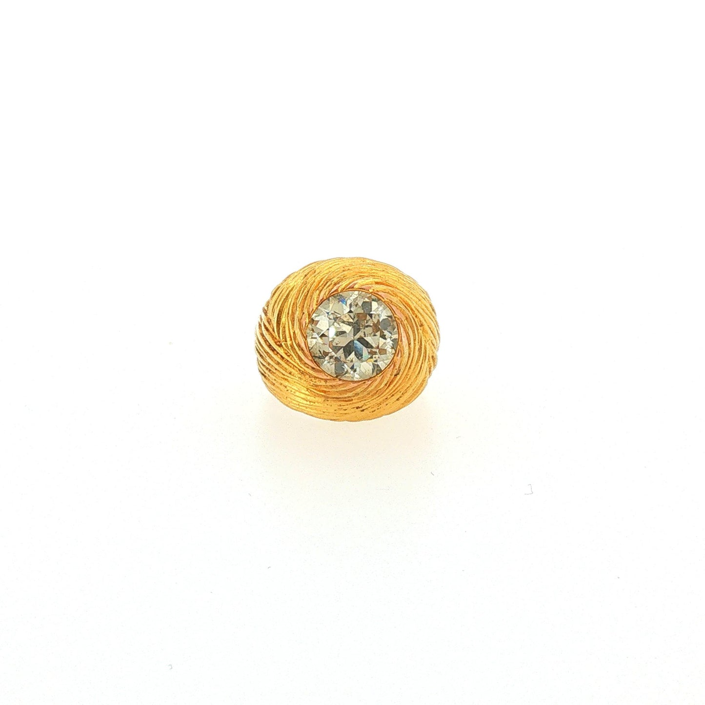 Vintage 3.10 Carat Round Brilliant Diamond in 18K Spiraled Texture Gold