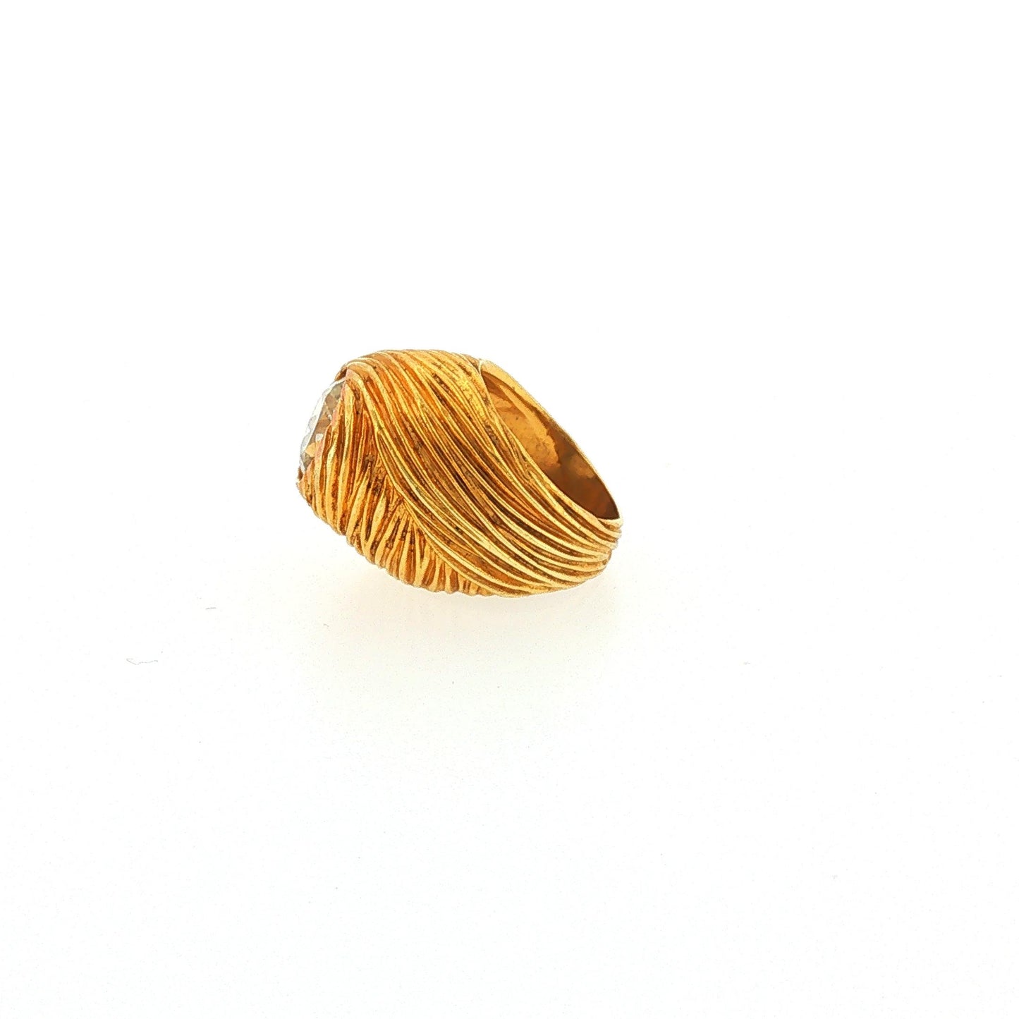 Vintage 3.10 Carat Round Brilliant Diamond in 18K Spiraled Texture Gold